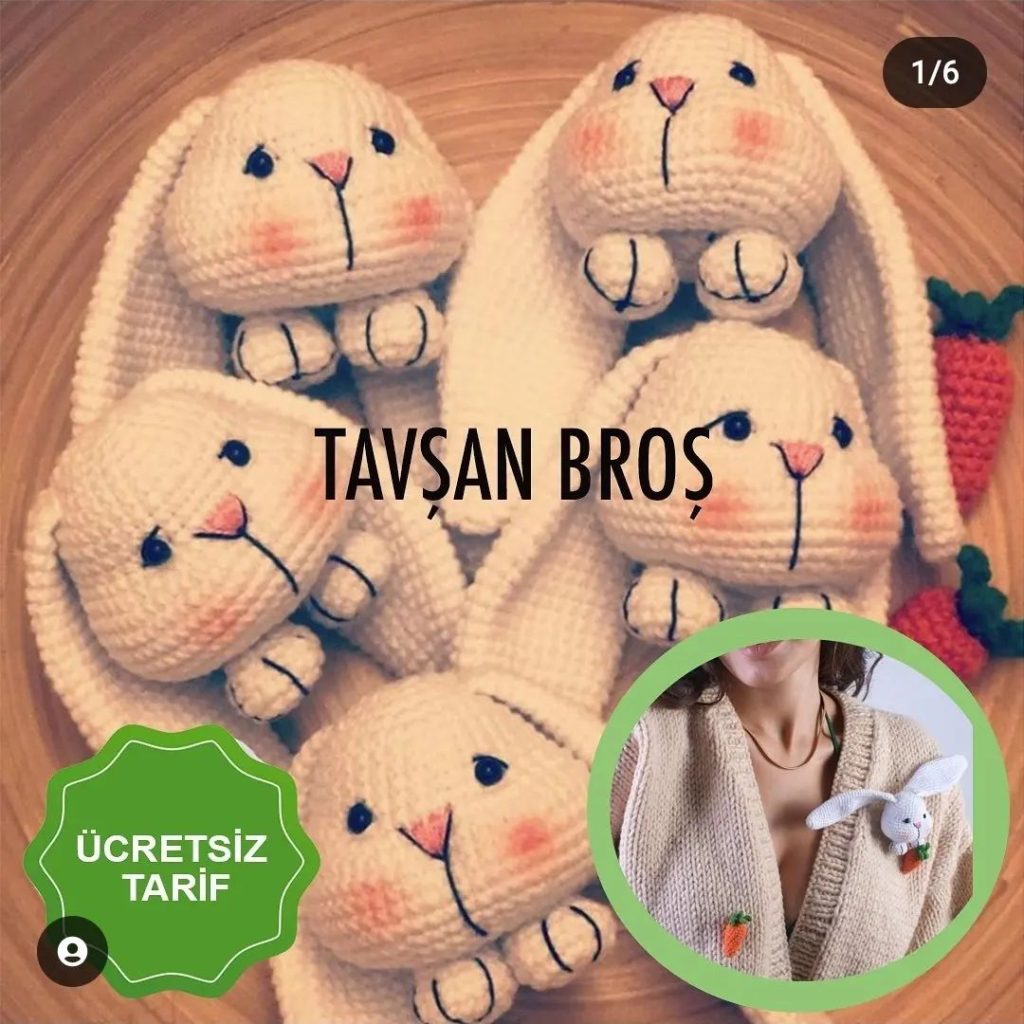 Tavşan Broş amigurumi tarifi