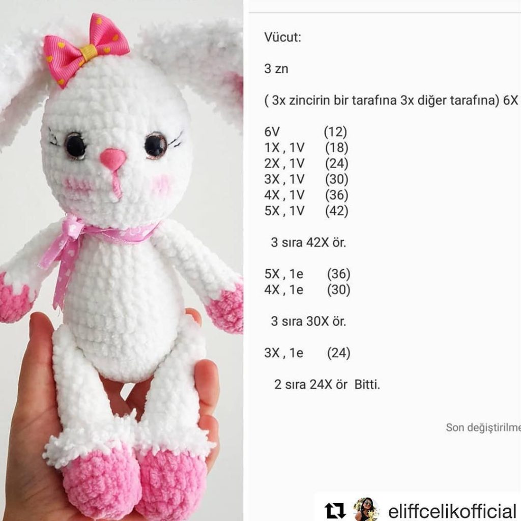 Pembiş Tavşan amigurumi tarifi