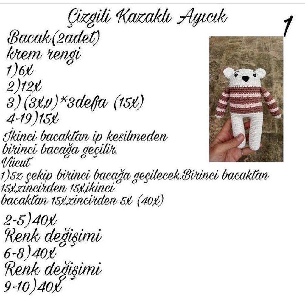 Çizgili Kazaklı Ayıcık amigurumi tarifi