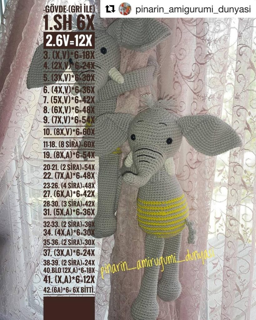Perde Tutucu Fil amigurumi tarifi