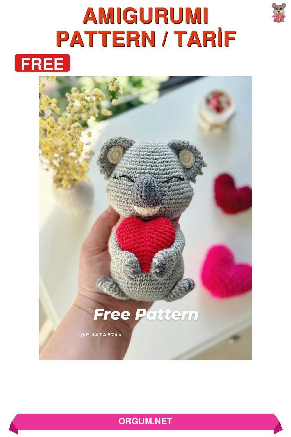 Koala Amigurumi Tarifi: Kalpli Sevimli Koala Yapımı (Ücretsiz) 4 Kalpli Koala Amigurumi Tarifi Pin