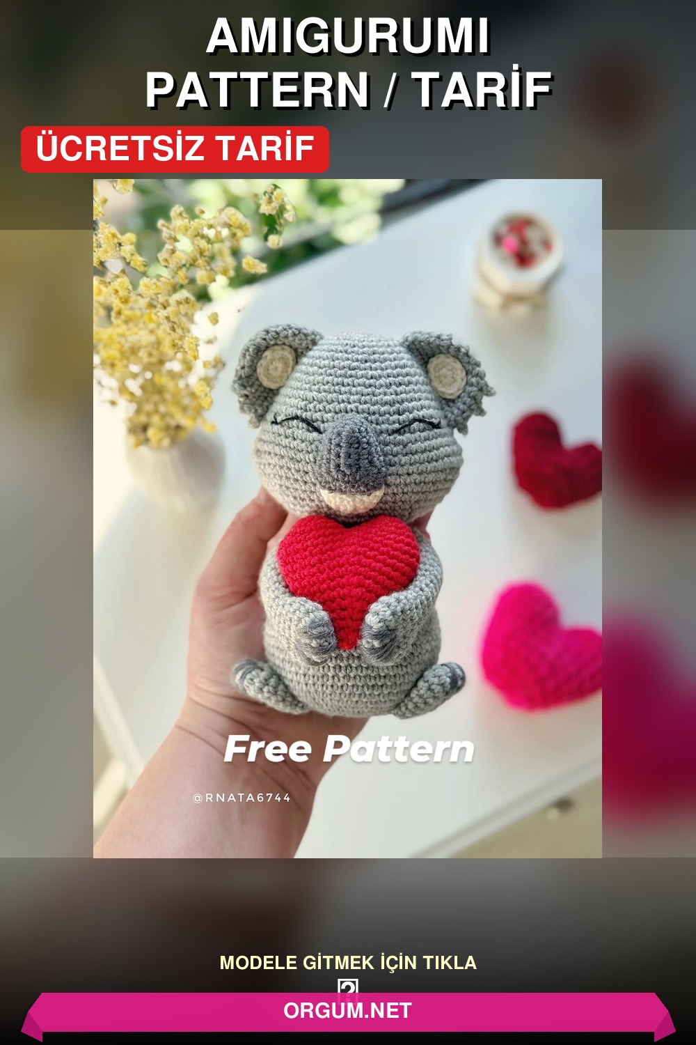 Koala Amigurumi Tarifi: Kalpli Sevimli Koala Yapımı (Ücretsiz) 5 Kalpli Koala Amigurumi Tarifi Pin
