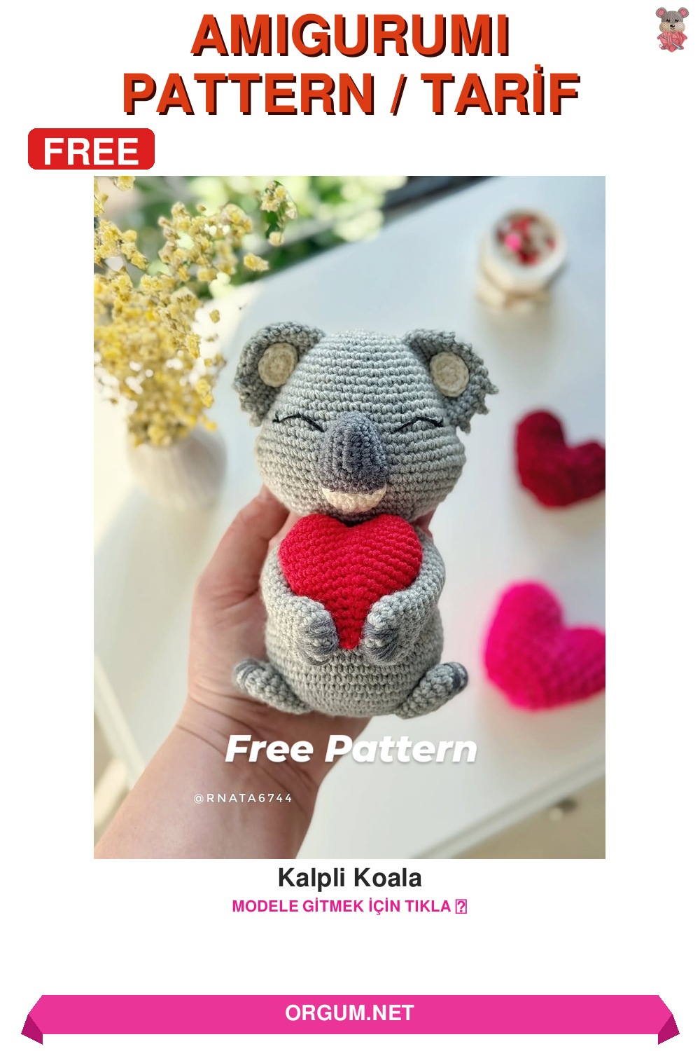 Koala Amigurumi Tarifi: Kalpli Sevimli Koala Yapımı (Ücretsiz) 7 Kalpli Koala Amigurumi Tarifi Pin