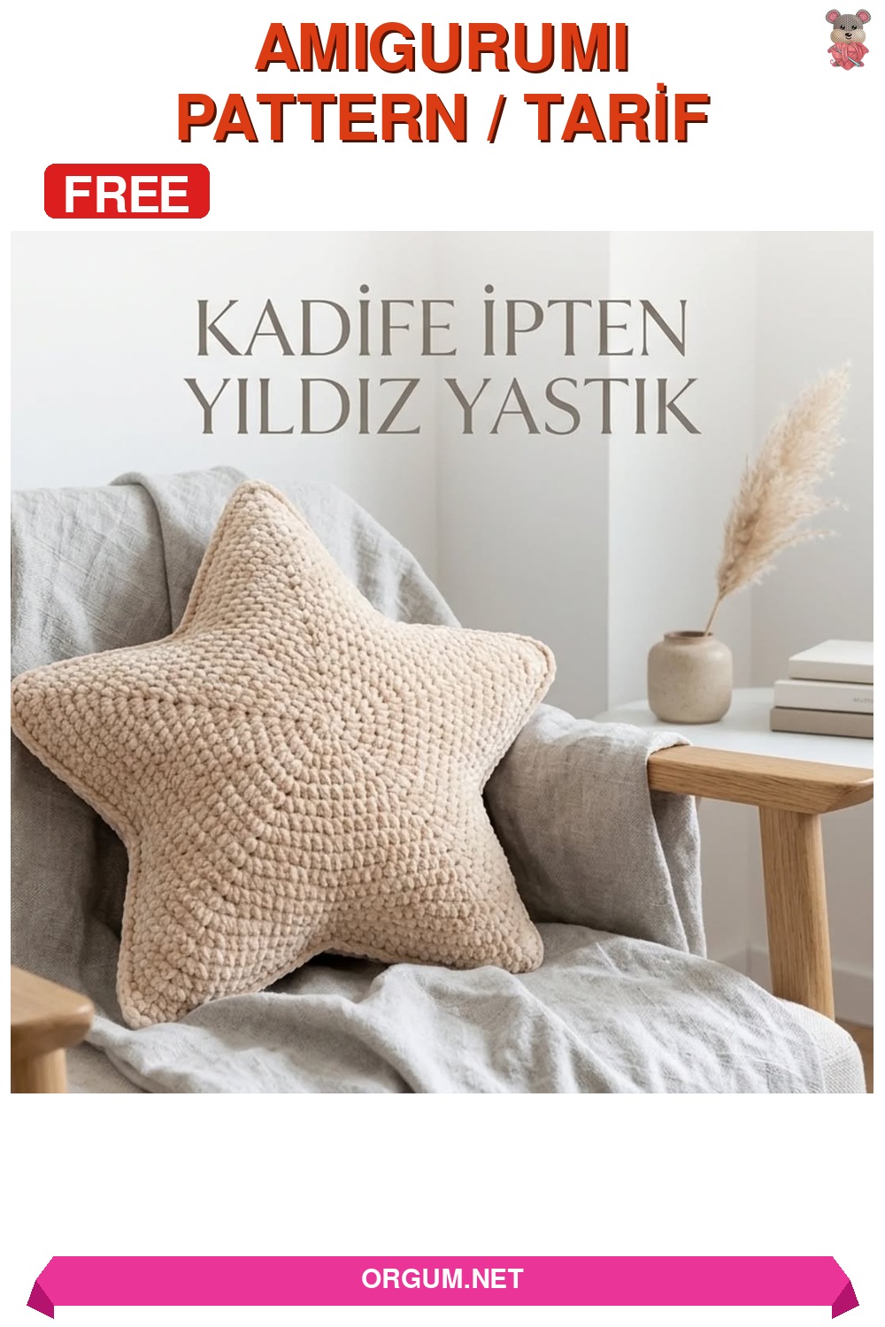 Kadife İpten Yıldız Yastık Amigurumi Tarifi Pin