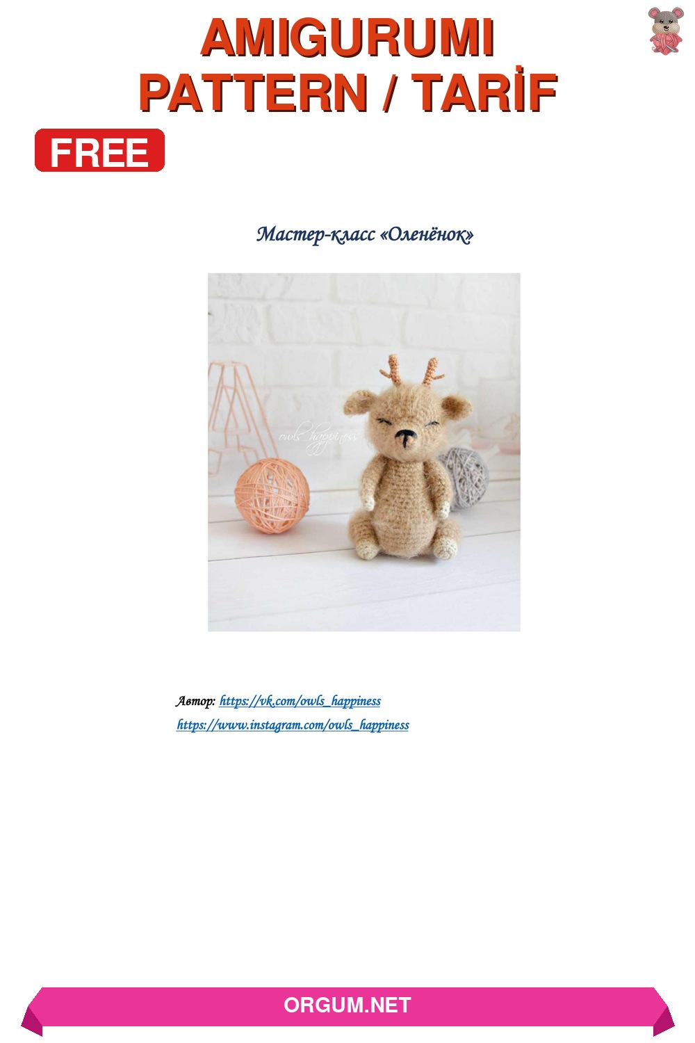 Yavru Geyik Amigurumi Tarifi Pin