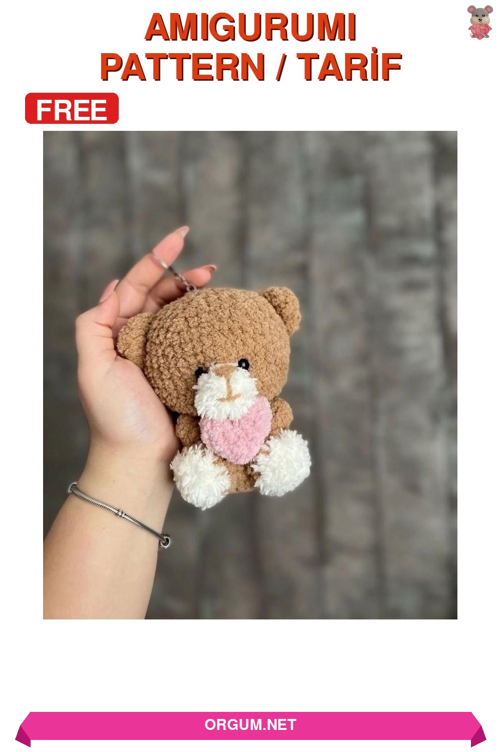 Kalpli Ayıcık Anahtarlık Amigurumi Tarifi Pin