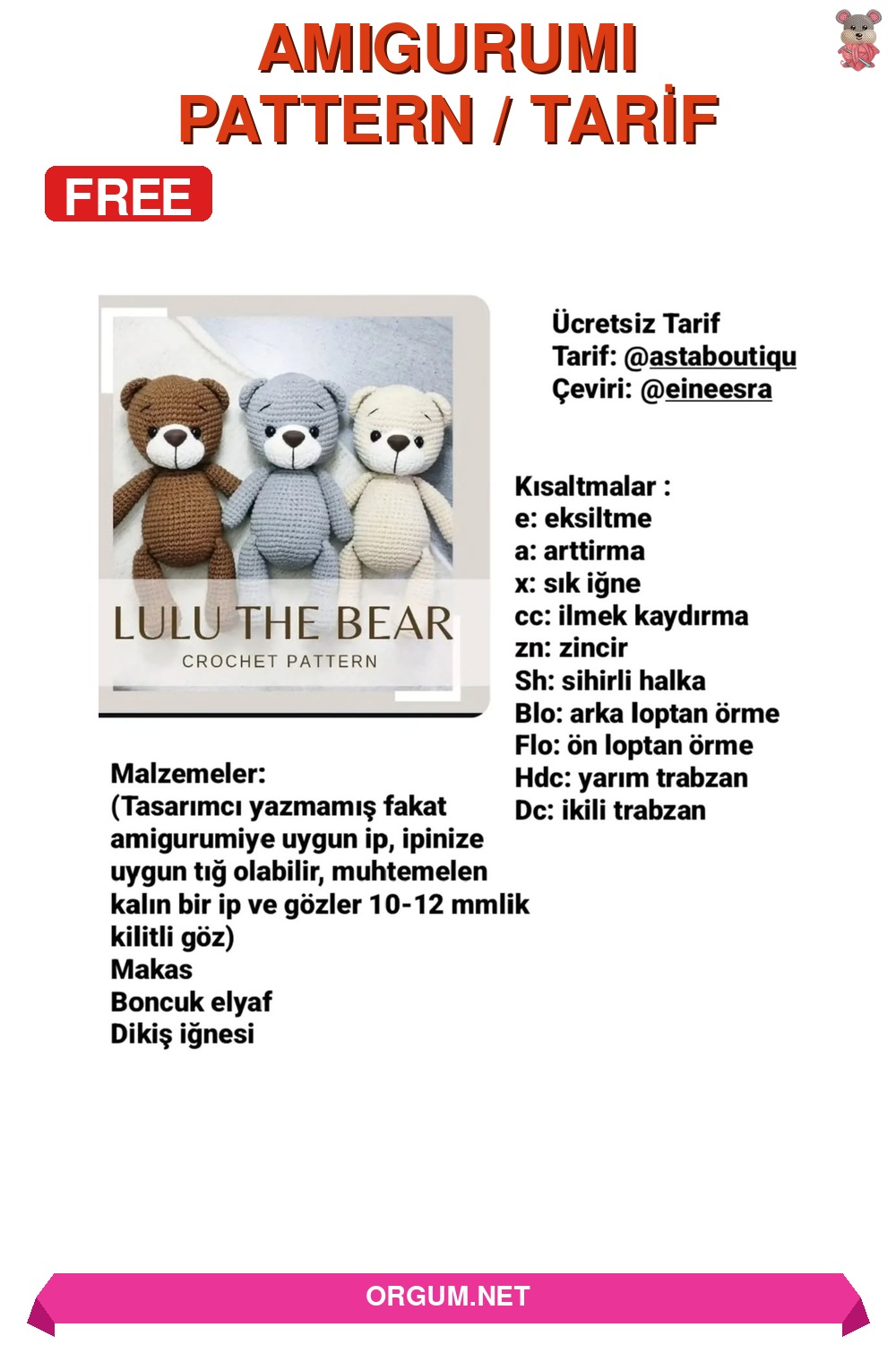 Ayı Lulu Amigurumi Tarifi Pin