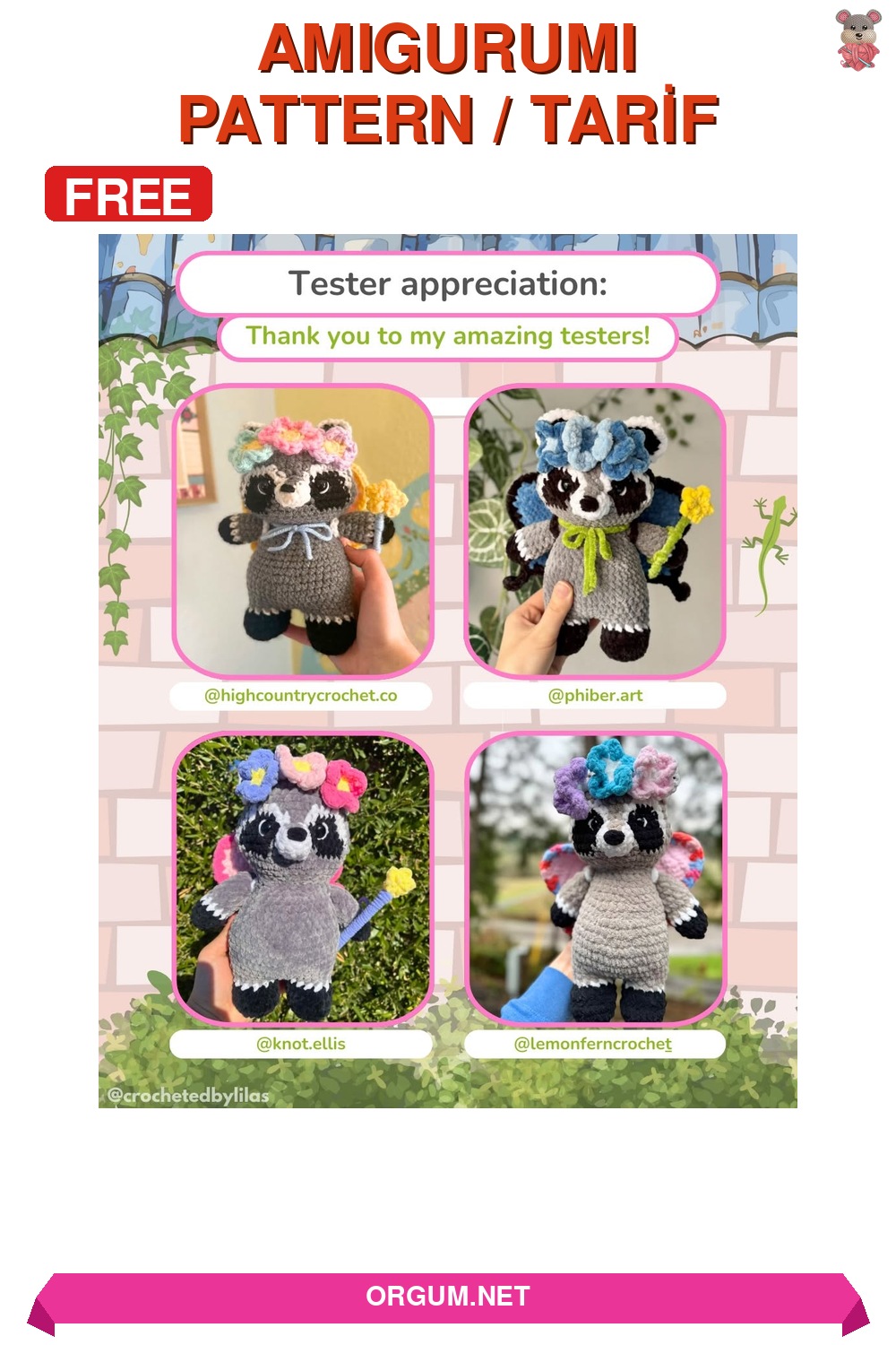 Temizlikçi Rakun Ve Aksesuarları Amigurumi Tarifi Pin