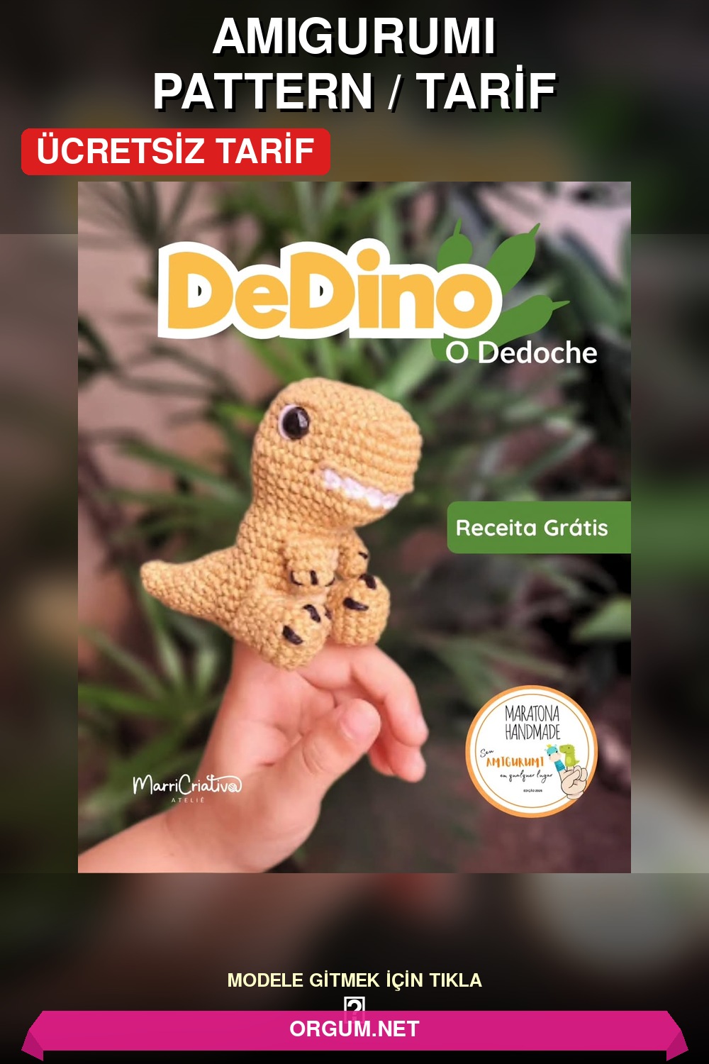 Dedino Parmak Kukla Dinozor Amigurumi Tarifi Pin