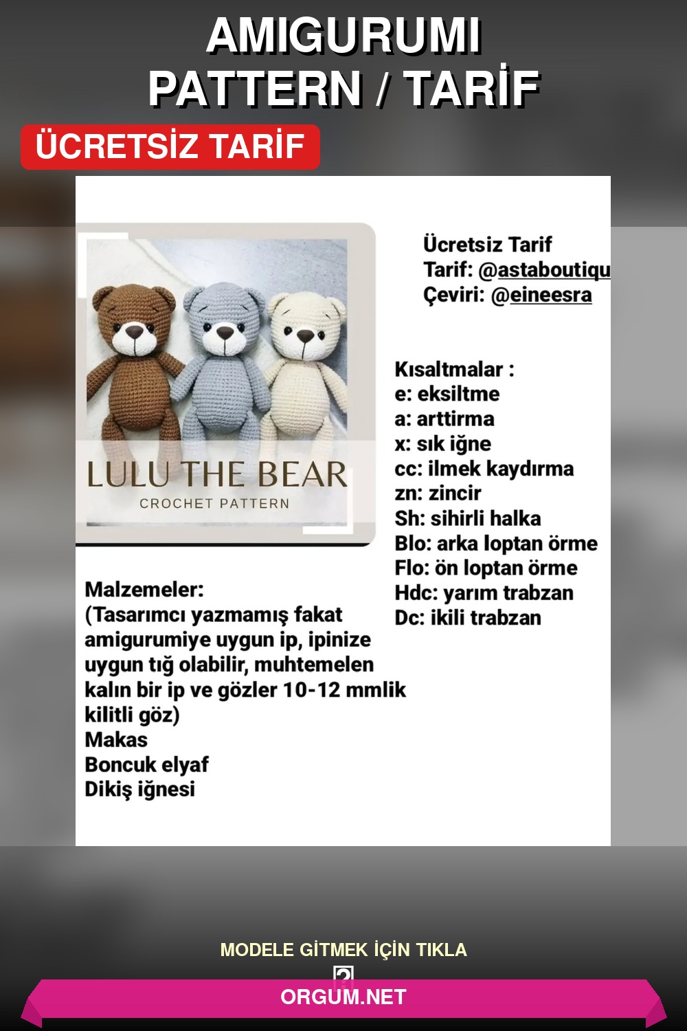Ayı Lulu Amigurumi Tarifi Pin