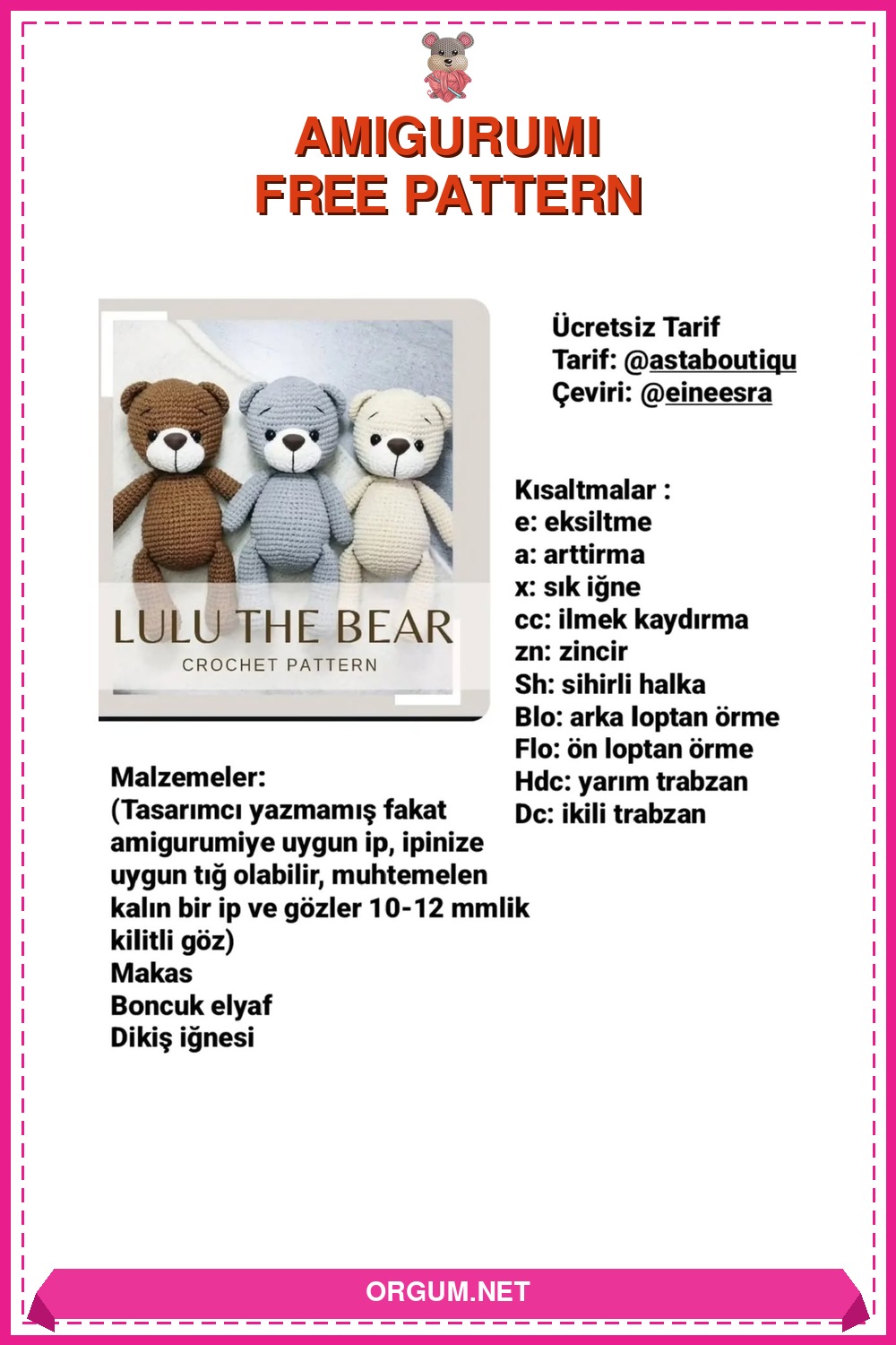 Ayı Lulu Amigurumi Tarifi Pin