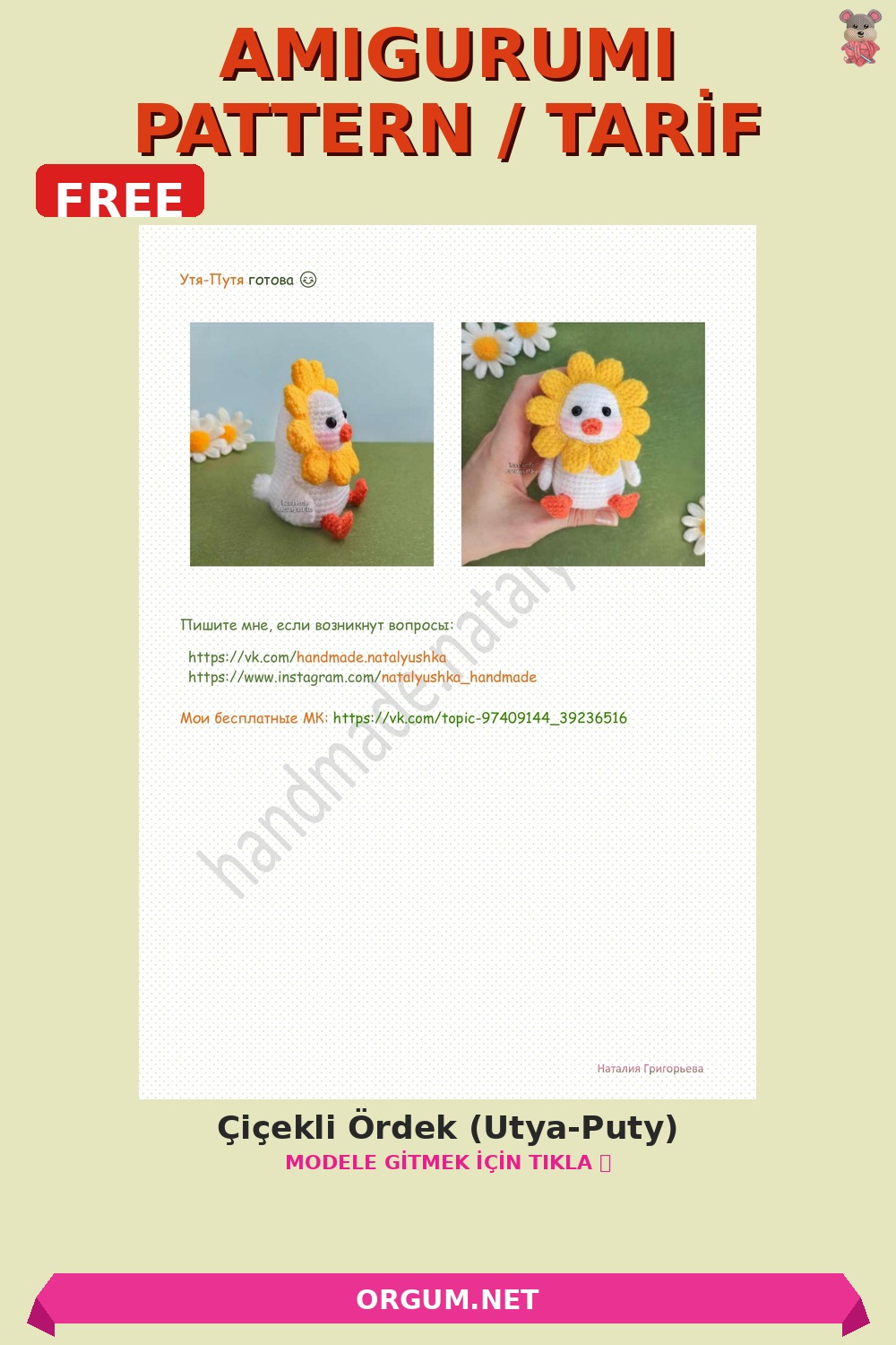 Çiçekli Ördek (Utya-Puty) Amigurumi Tarifi Pin