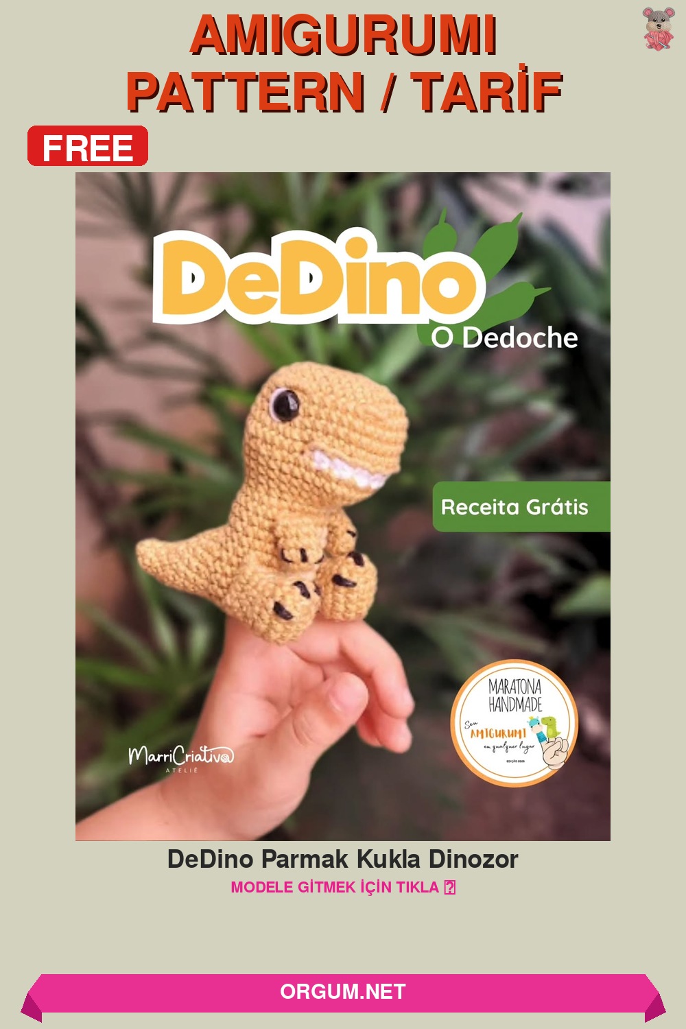 Dedino Parmak Kukla Dinozor Amigurumi Tarifi Pin