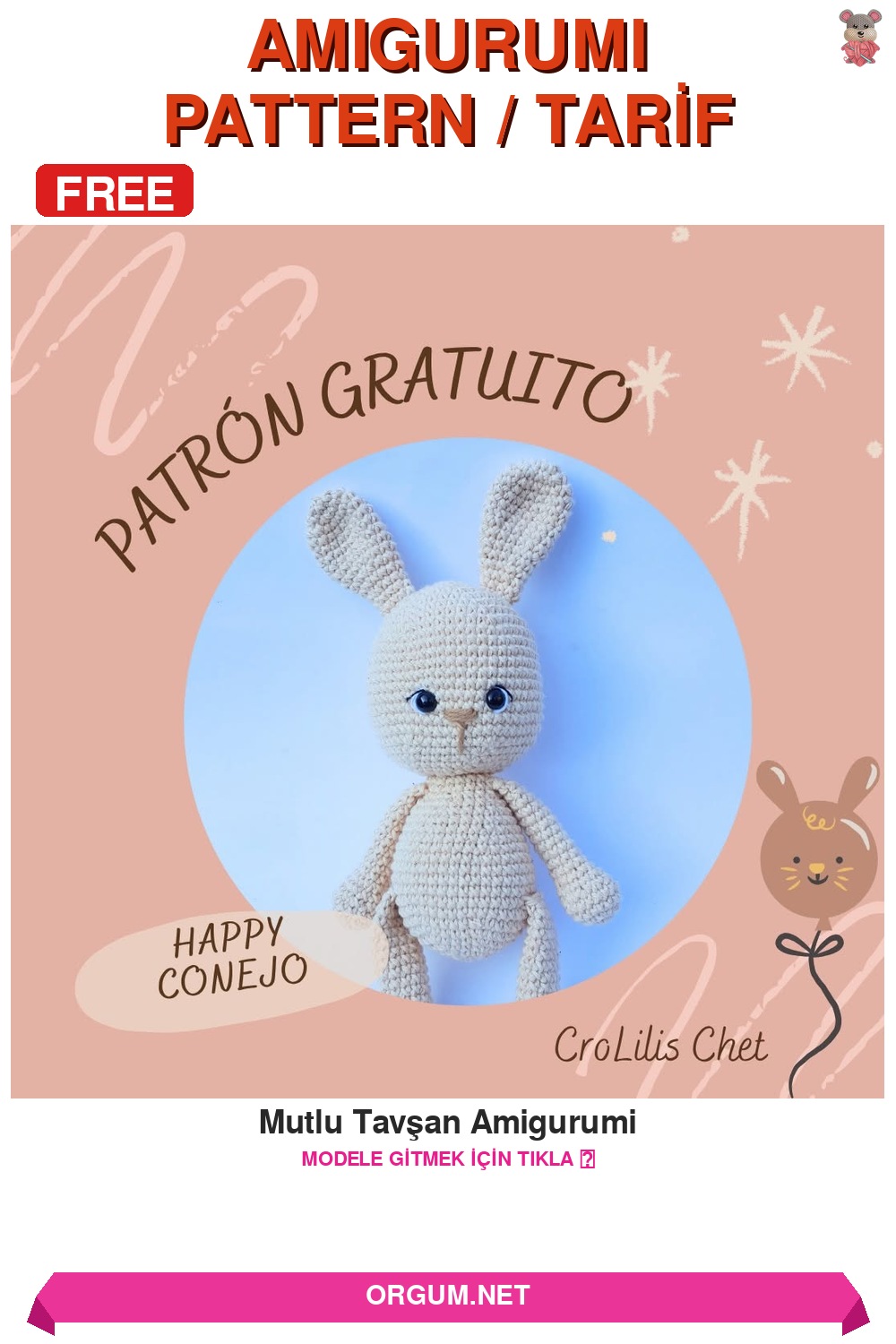 Mutlu Tavşan Amigurumi Amigurumi Tarifi Pin