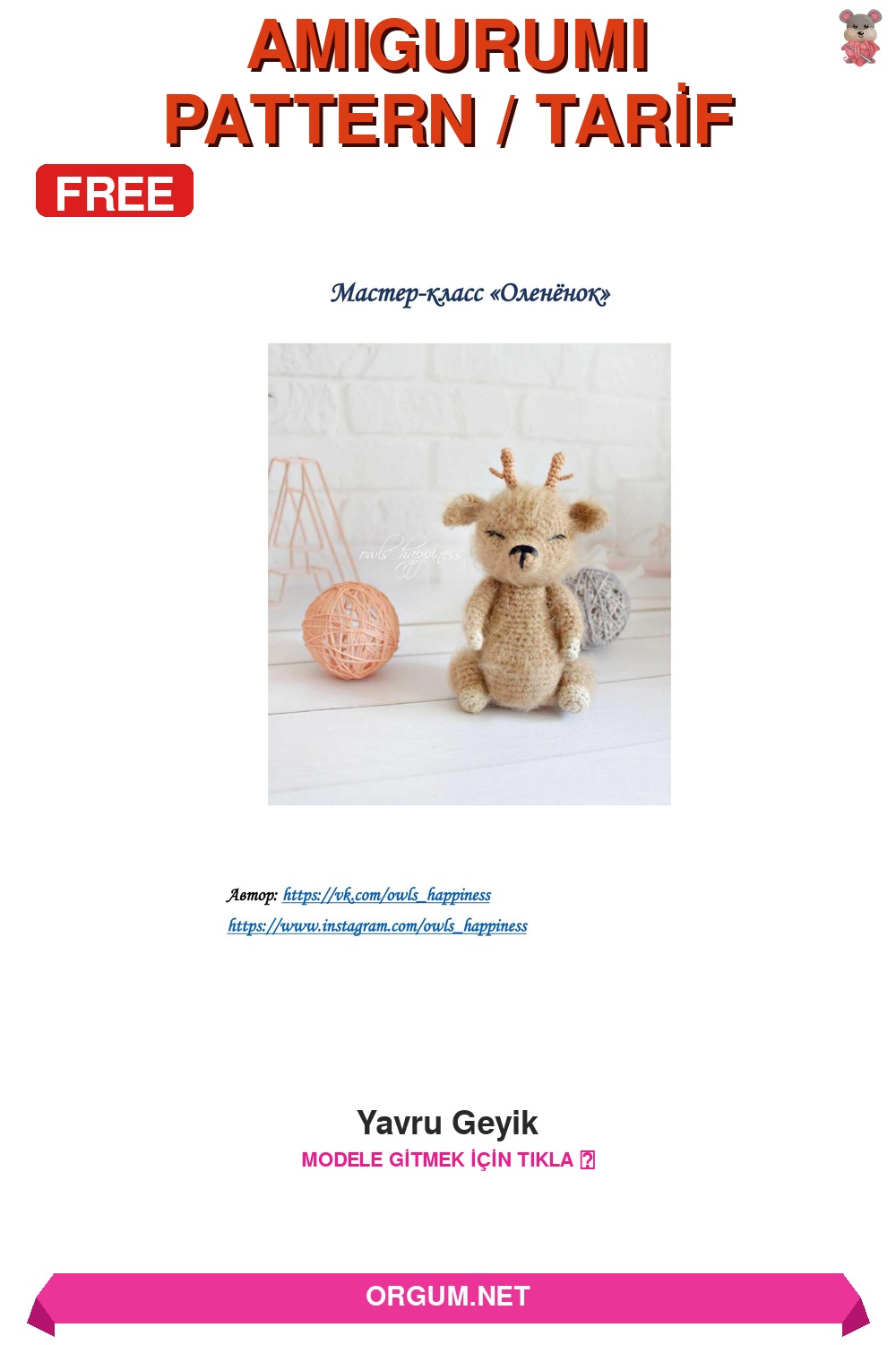 Yavru Geyik Amigurumi Tarifi Pin