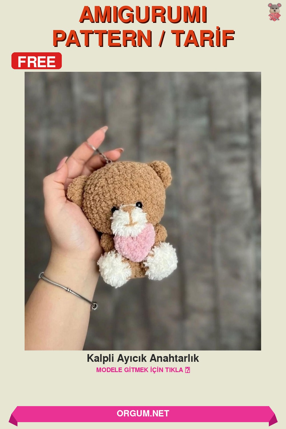 Kalpli Ayıcık Anahtarlık Amigurumi Tarifi Pin