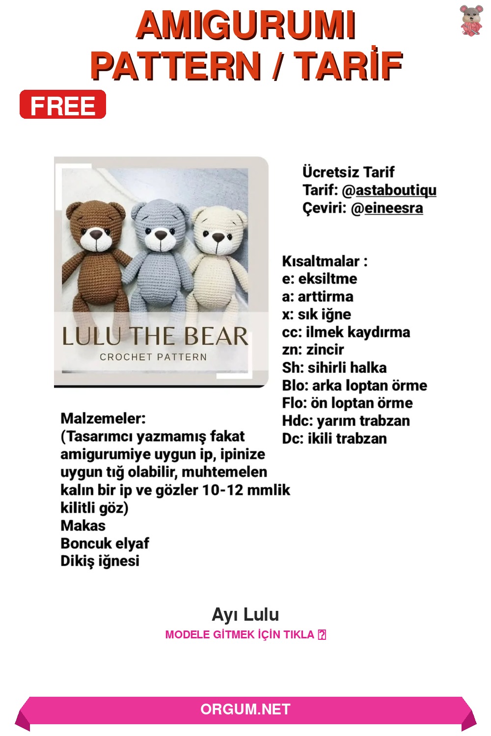 Ayı Lulu Amigurumi Tarifi Pin