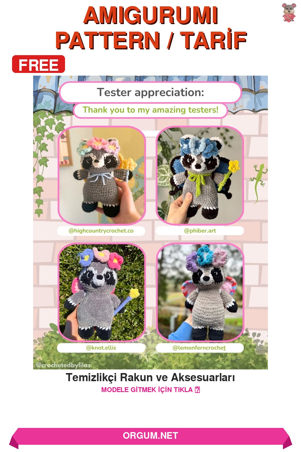 Temizlikçi Rakun Ve Aksesuarları Amigurumi Tarifi Pin