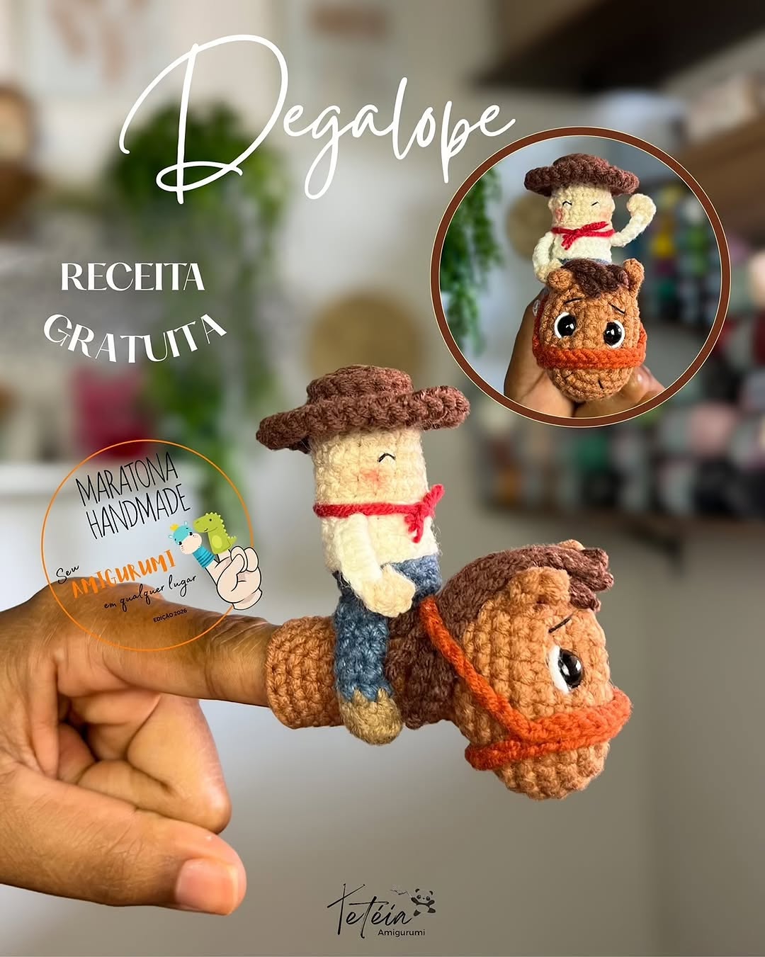 Degalope Kovboy Ve Atı Parmak Kuklası Amigurumi