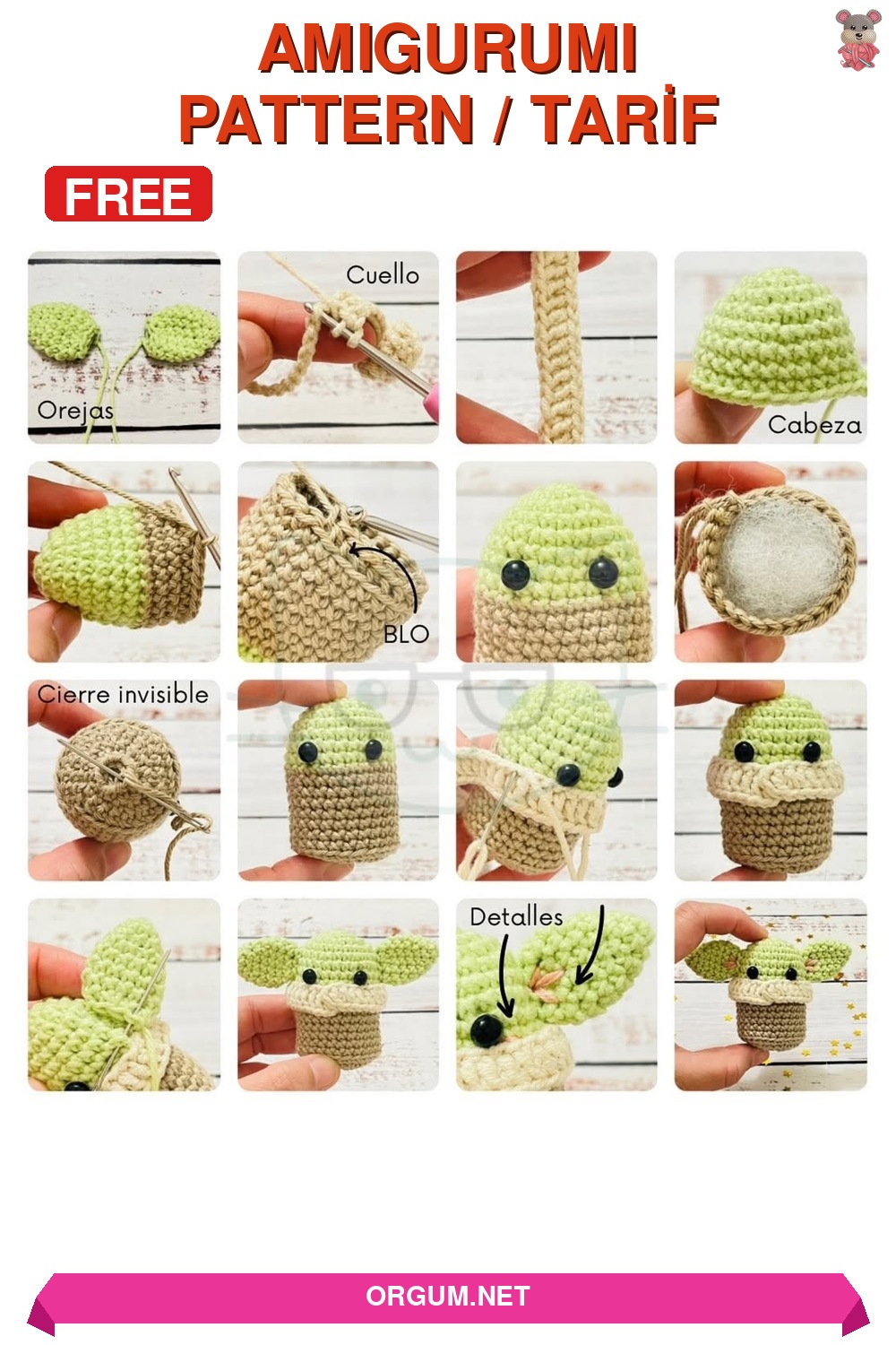 Mini Baby Yoda (Grogu) Amigurumi Tarifi Pin