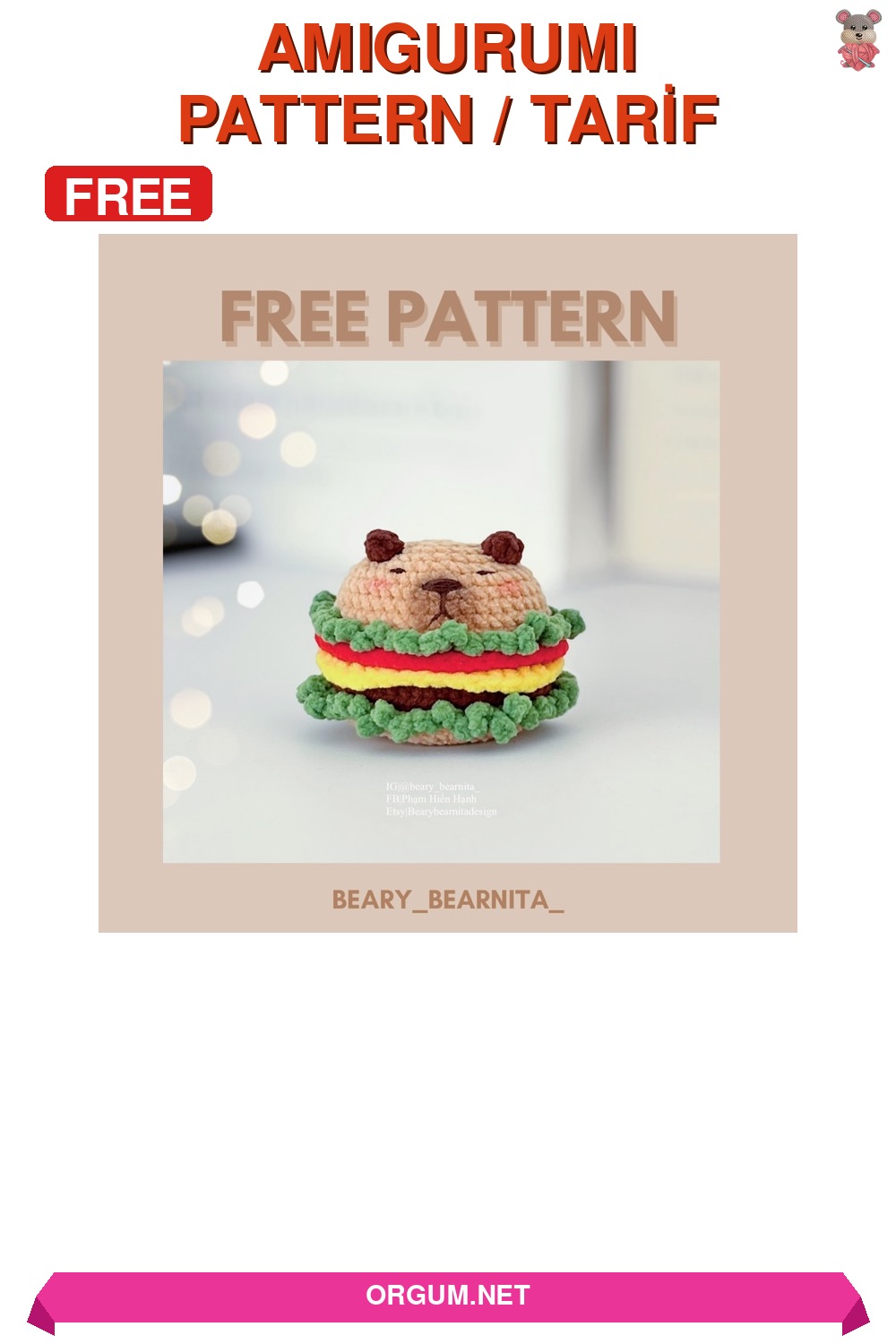 Kapibara Burger Amigurumi Tarifi Pin