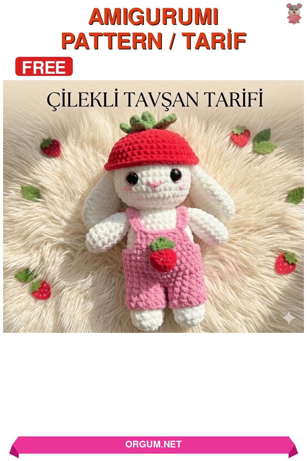Çilekli Tavşan Amigurumi Tarifi Pin
