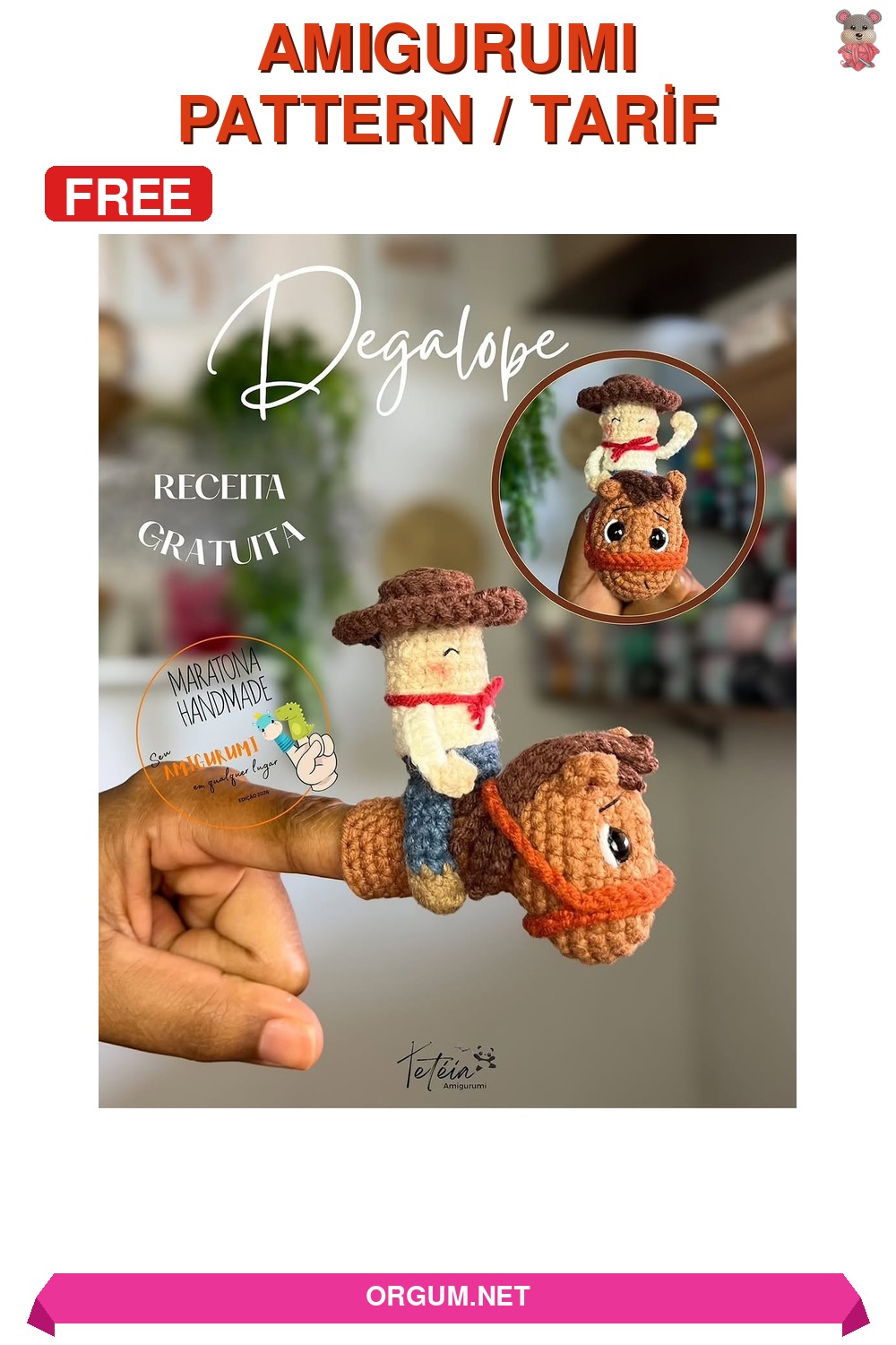Degalope Kovboy Ve Atı Parmak Kuklası Amigurumi Tarifi Pin