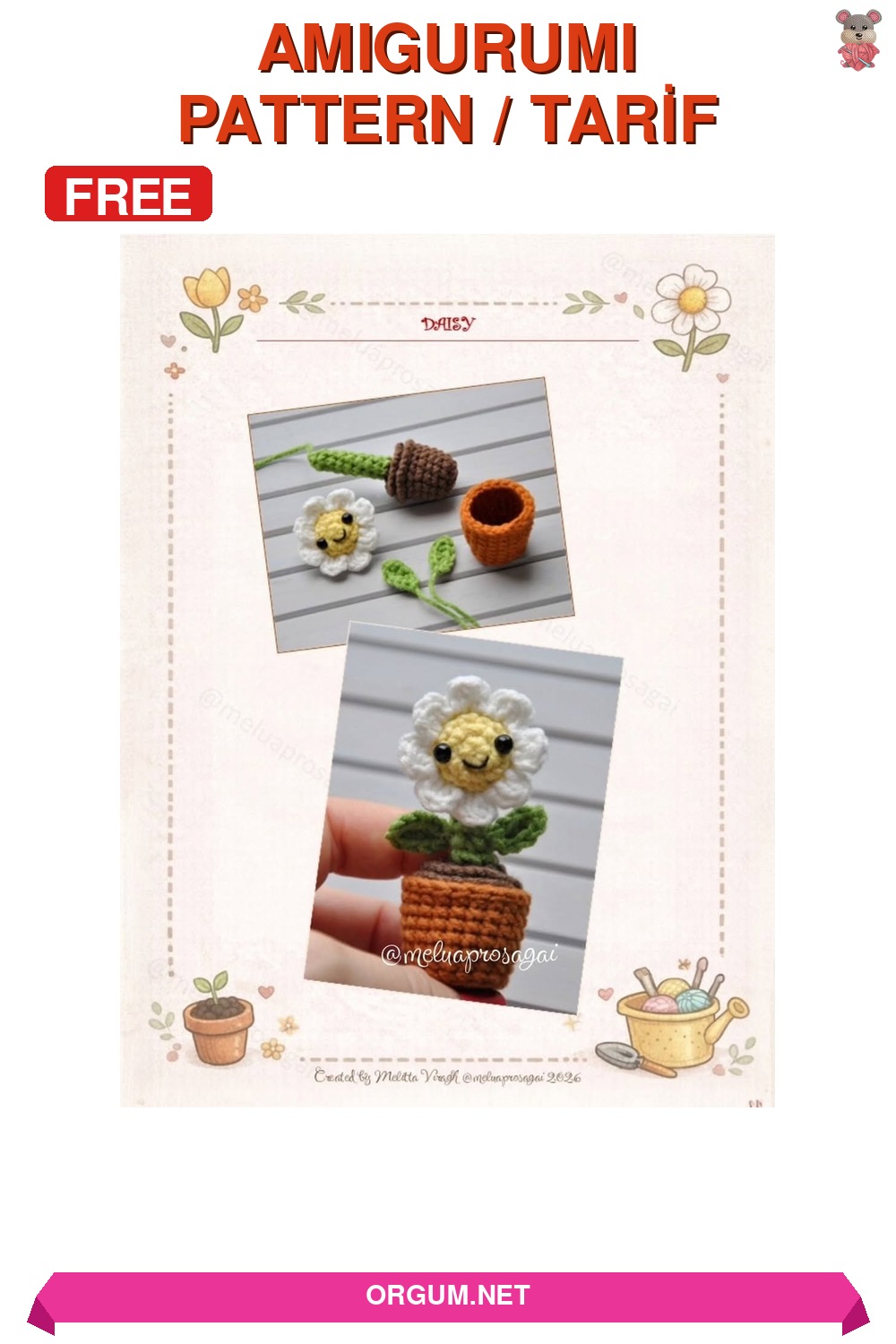 Papatya Amigurumi Tarifi Pin