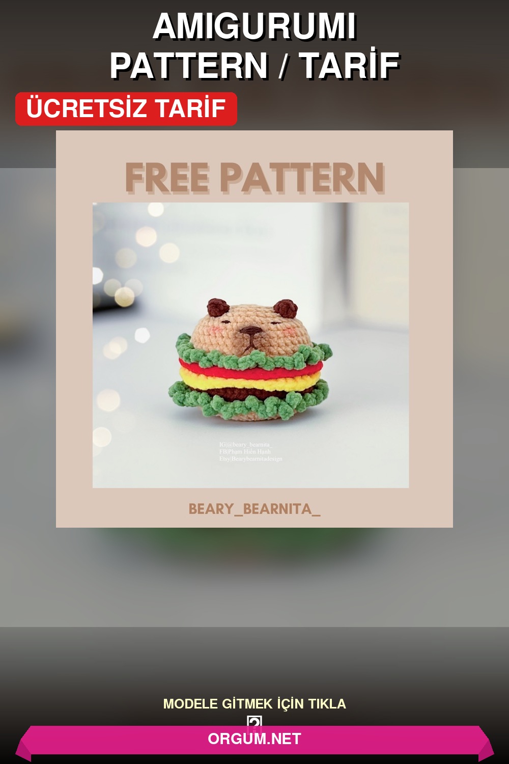 Kapibara Burger Amigurumi Tarifi Pin