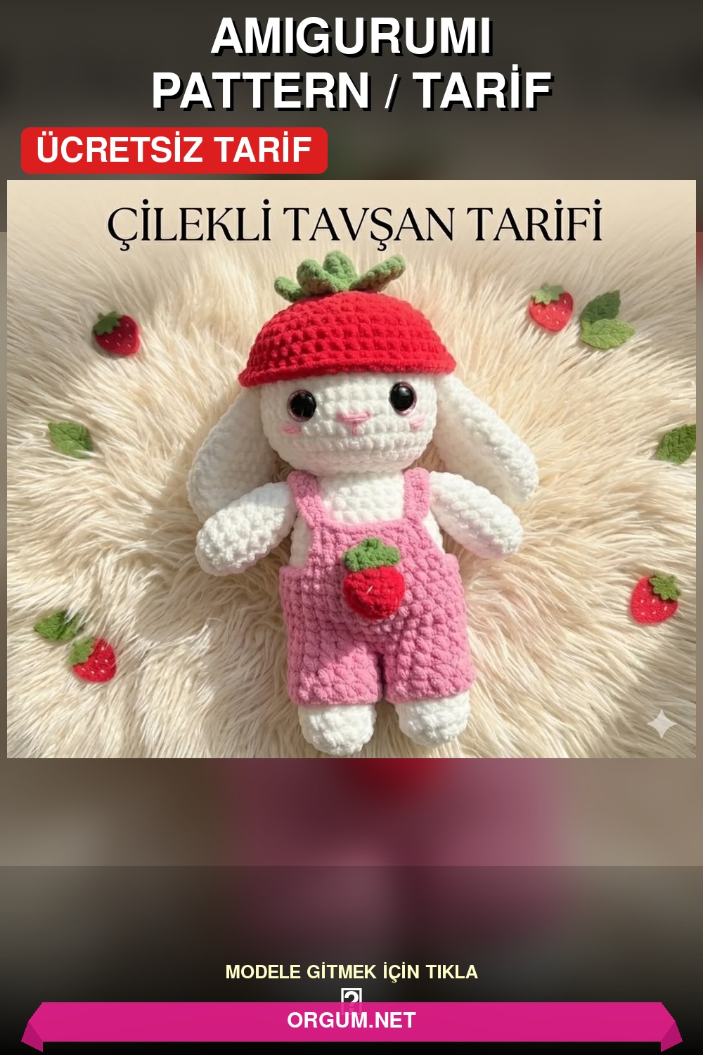 Çilekli Tavşan Amigurumi Tarifi Pin