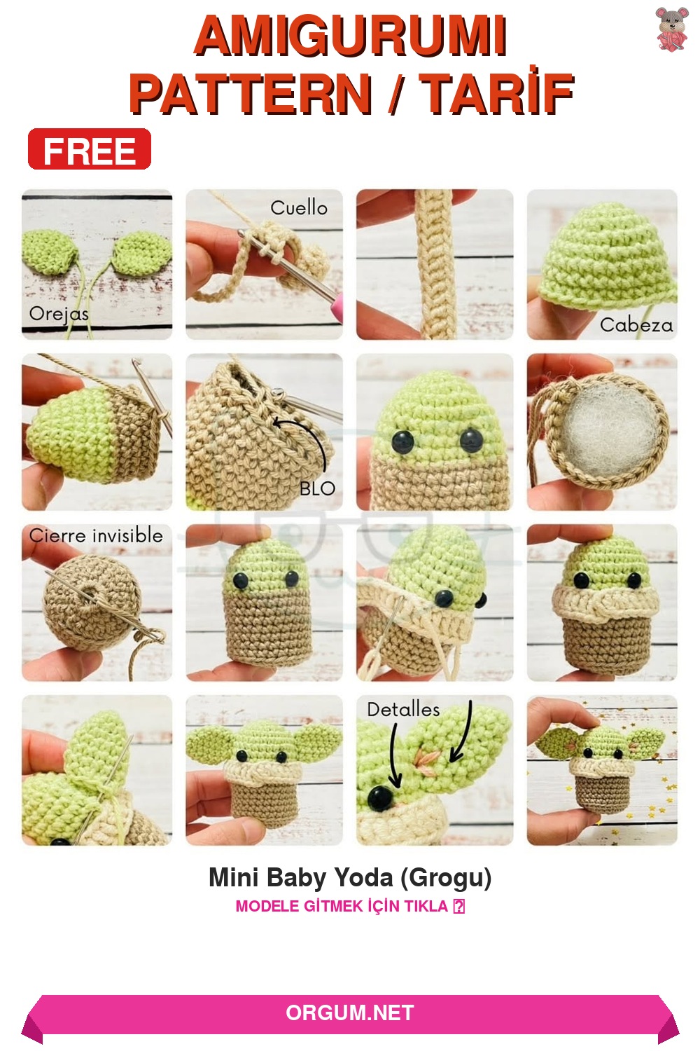 Mini Baby Yoda (Grogu) Amigurumi Tarifi Pin