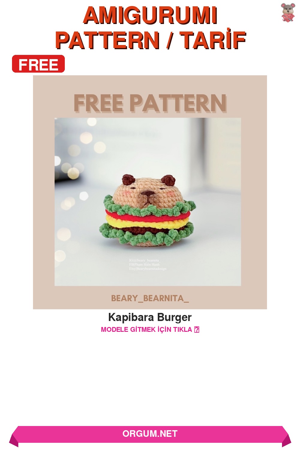 Kapibara Burger Amigurumi Tarifi Pin