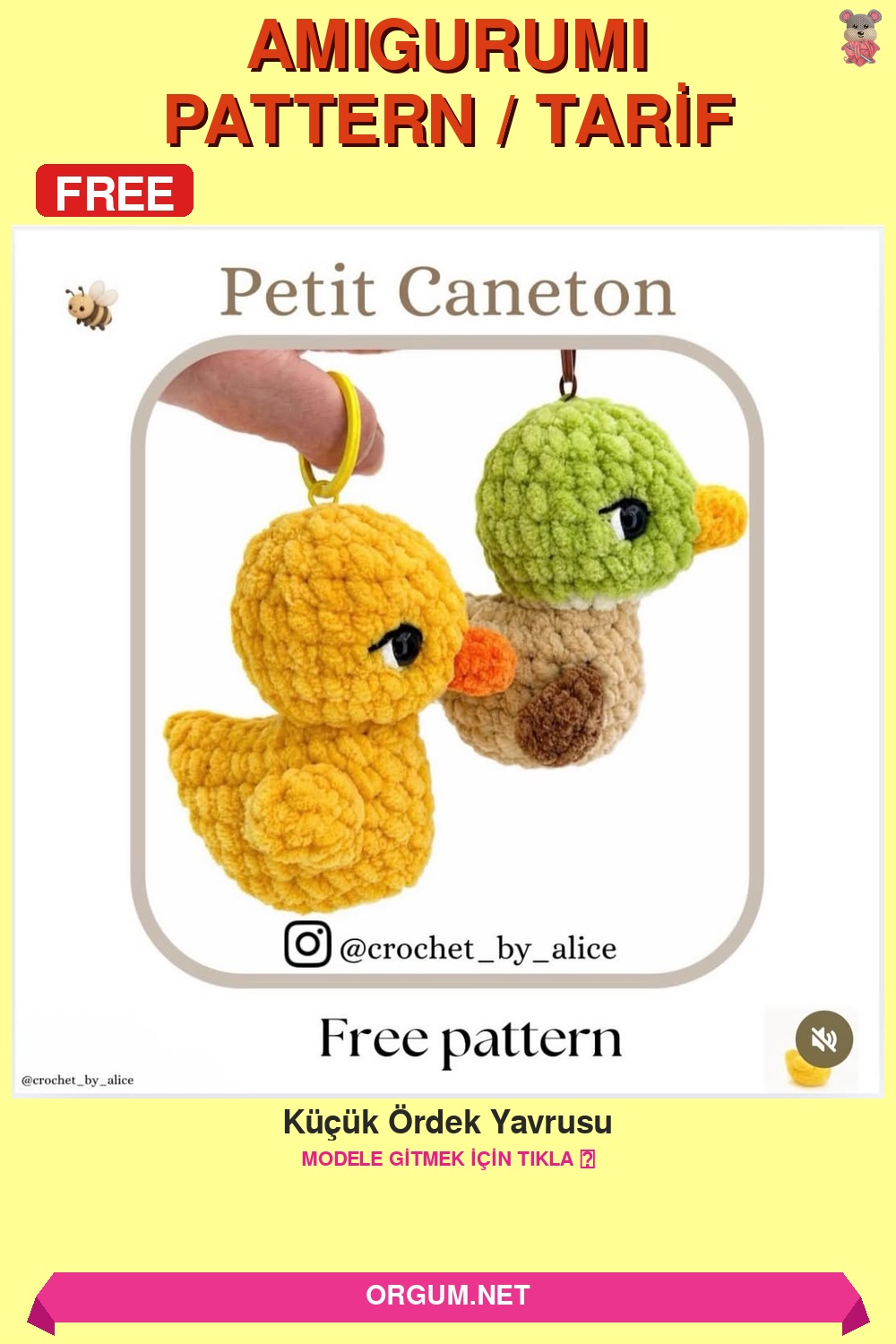 Küçük Ördek Yavrusu Amigurumi Tarifi Pin