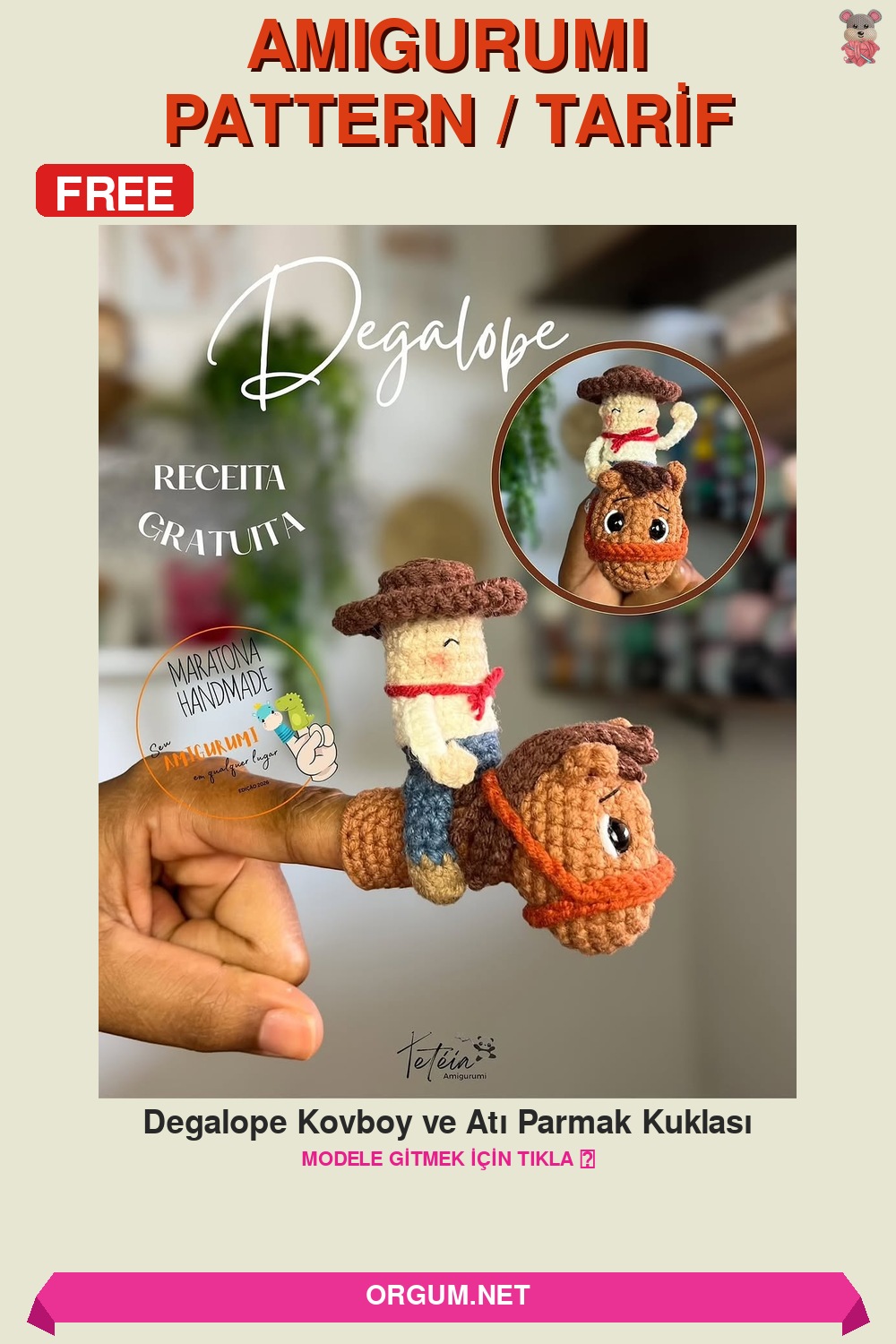 Degalope Kovboy Ve Atı Parmak Kuklası Amigurumi Tarifi Pin