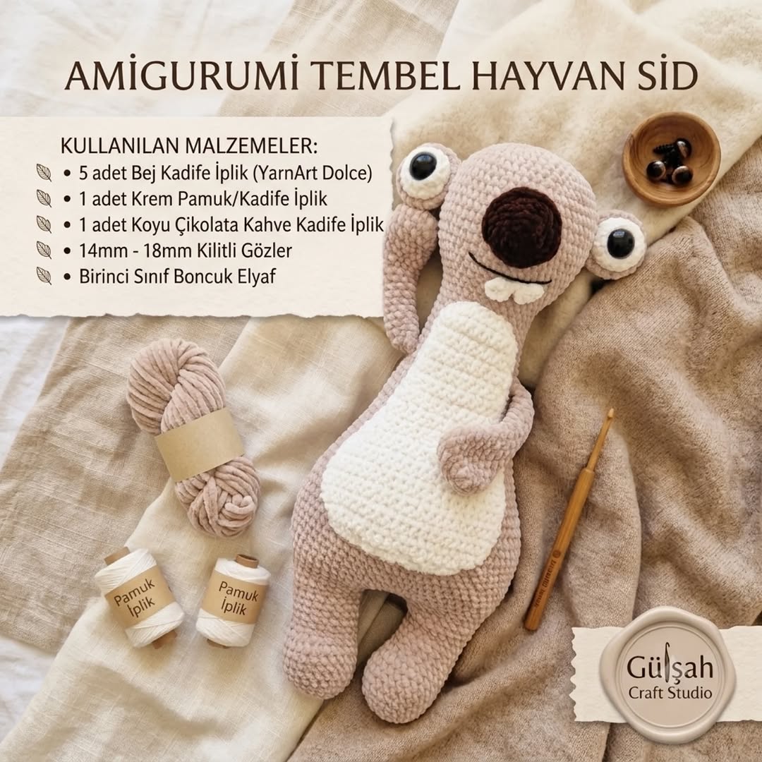 Sid (Buz Devri) Amigurumi Tembel Hayvan Amigurumi