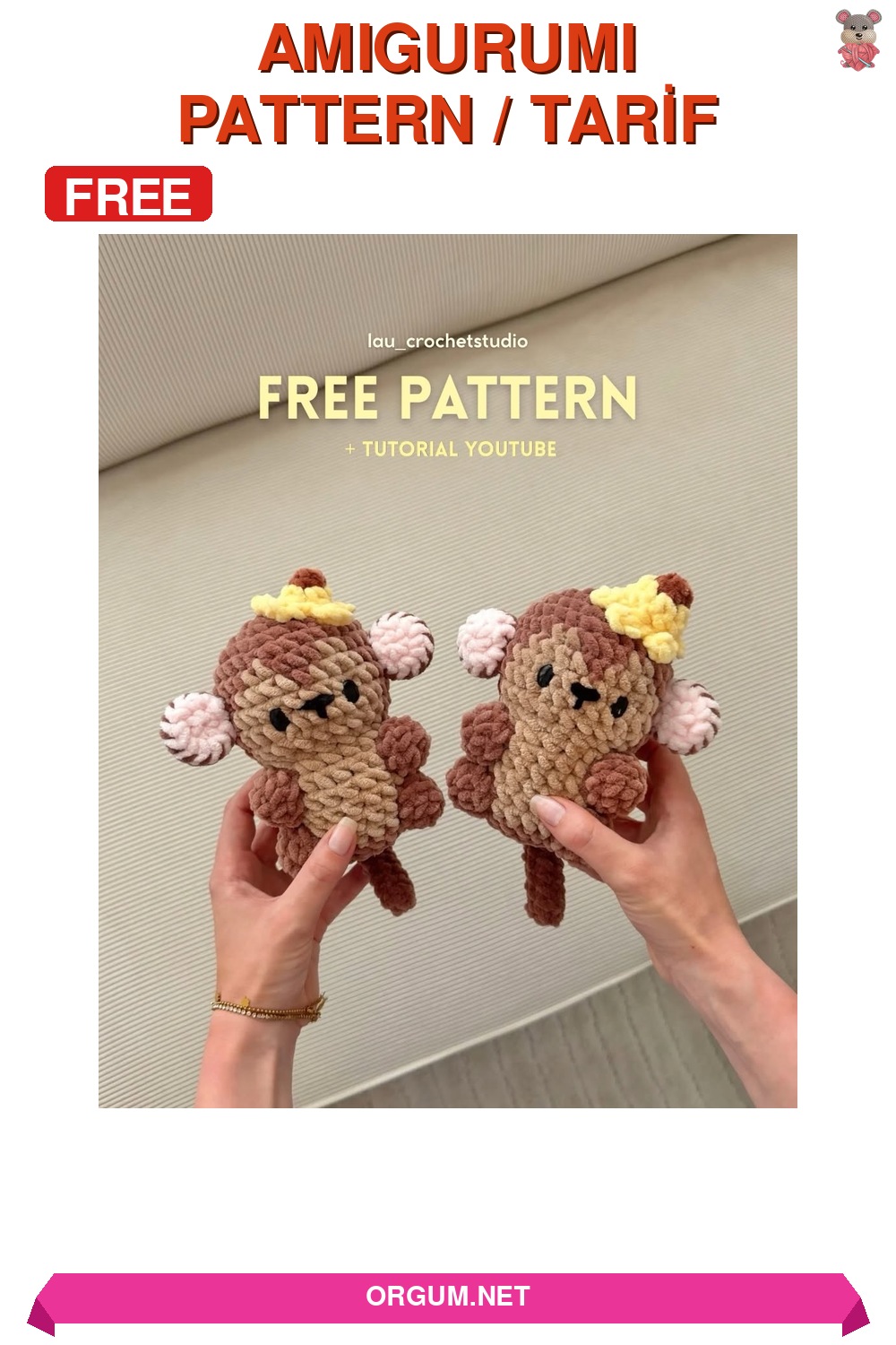 Küçük Maymun Amigurumi (Muzlu) Amigurumi Tarifi Pin
