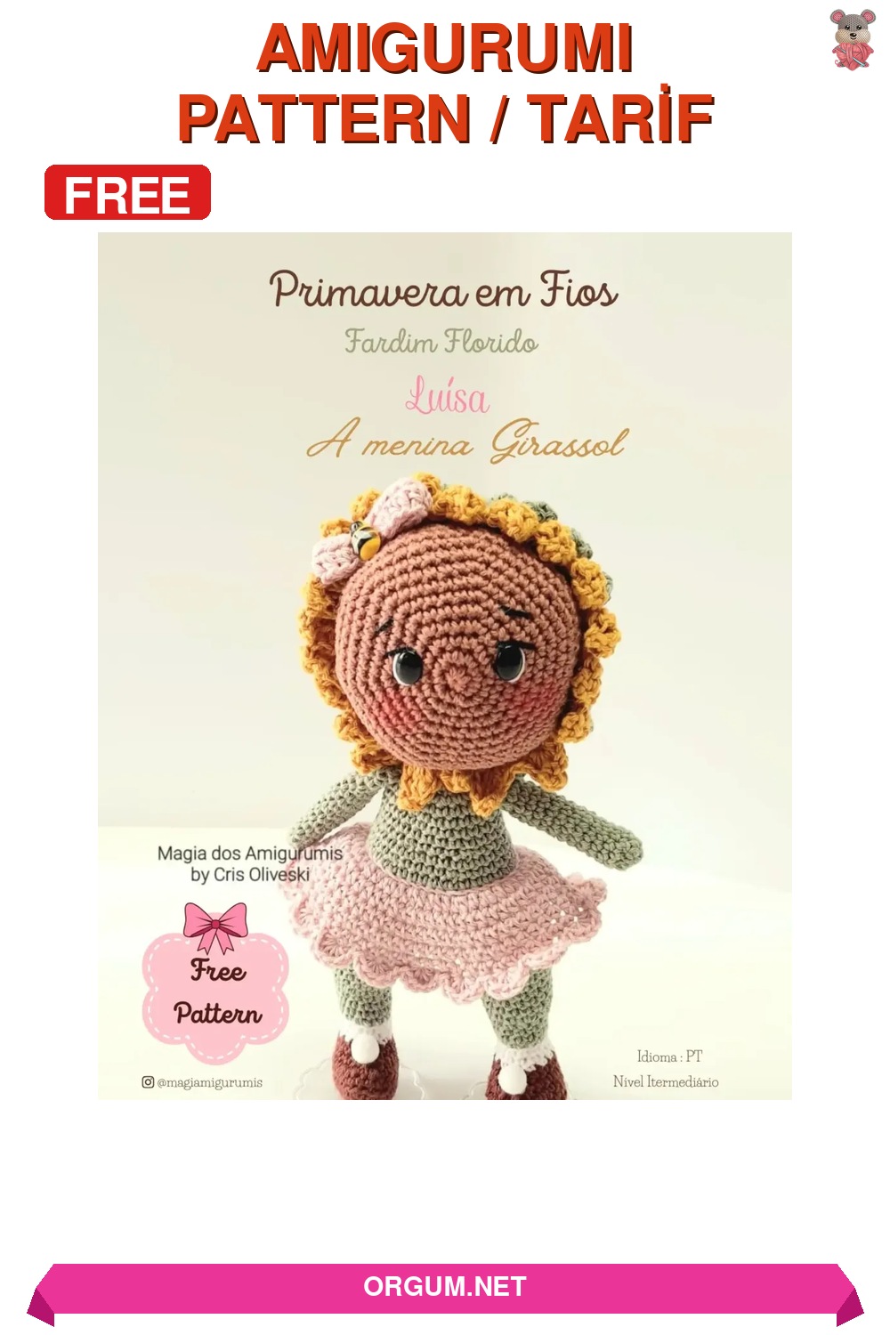 Luísa Ayçiçeği Kız Amigurumi Ücretsiz Tarifi - Portekizceden Türkçeye Çeviri 6 Luísa - Ayçiçeği Kız Amigurumi Amigurumi Tarifi Pin