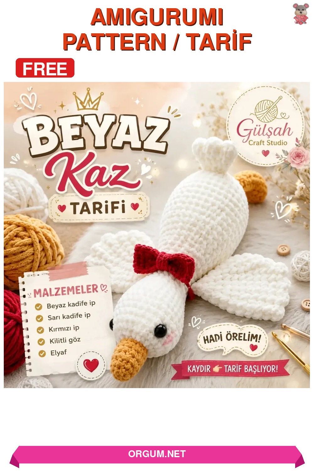 Beyaz Kaz Amigurumi Tarifi Pin