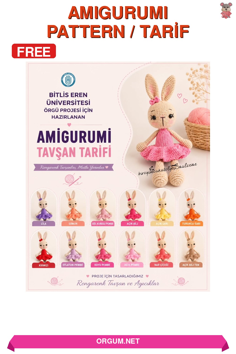 Elbiseli Amigurumi Tavşan Tarifi - Ücretsiz Türkçe Örgü Anlatımı 4 Elbiseli Amigurumi Tavşan Amigurumi Tarifi Pin