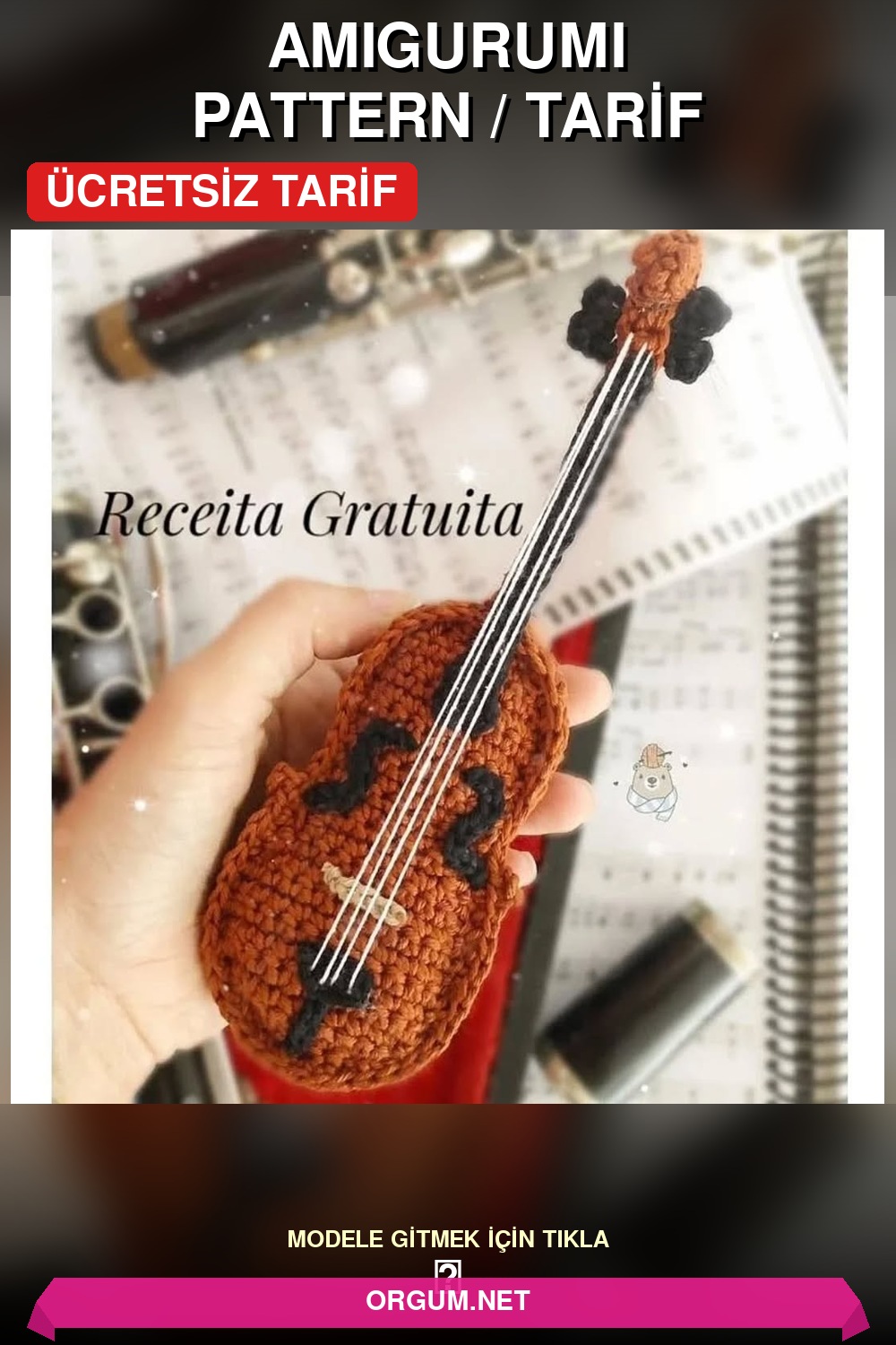Amigurumi Çello Yapılışı - Ücretsiz Tığ İşi Minyatür Müzik Aleti Tarifi 5 Amigurumi Çello (Violoncelo) Amigurumi Tarifi Pin