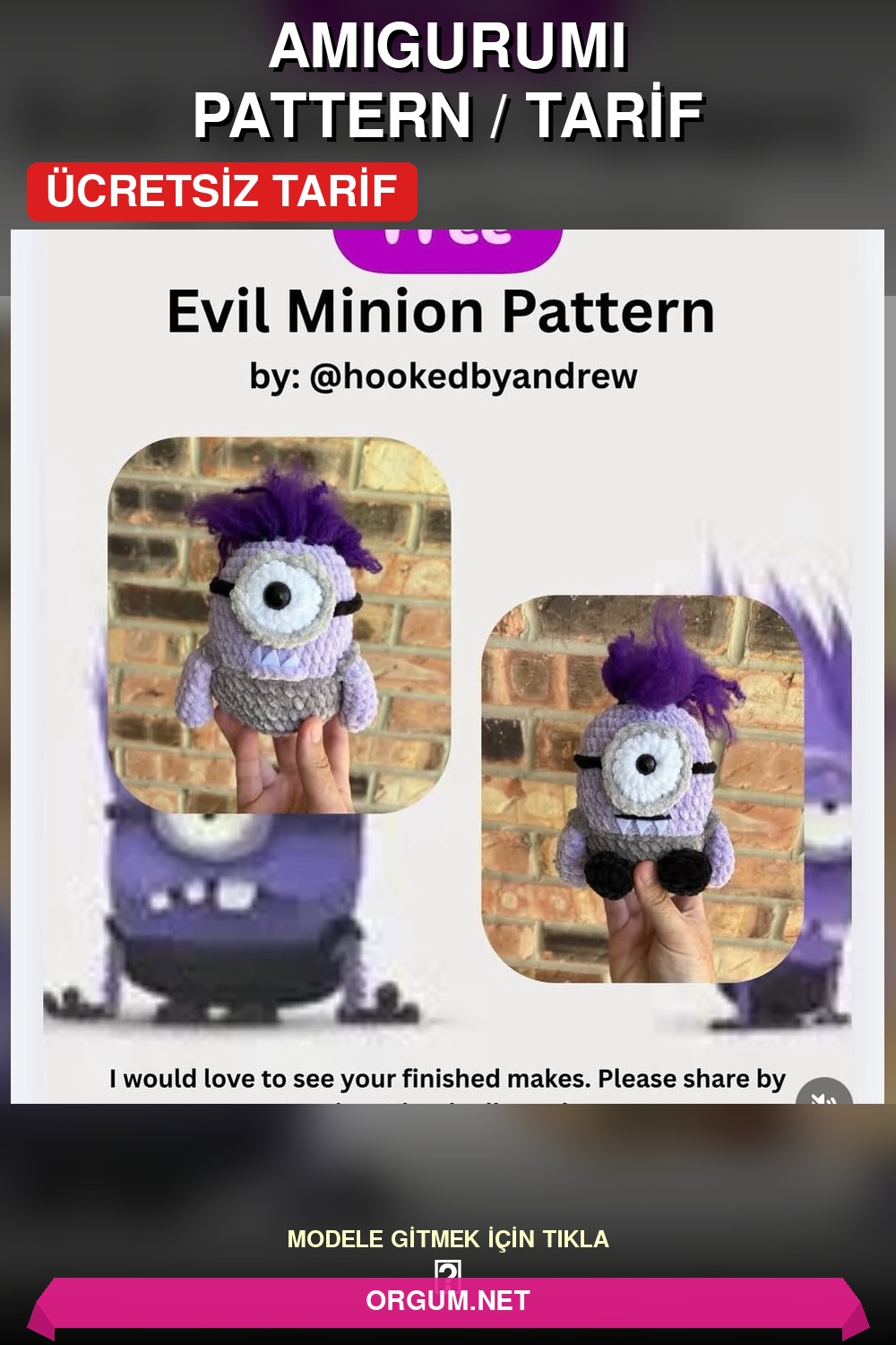 Kötü Minyon Amigurumi Tarifi - Ücretsiz Türkçe Örgü Anlatımı 7 Kötü Minyon (Evil Minion) Amigurumi Tarifi Pin