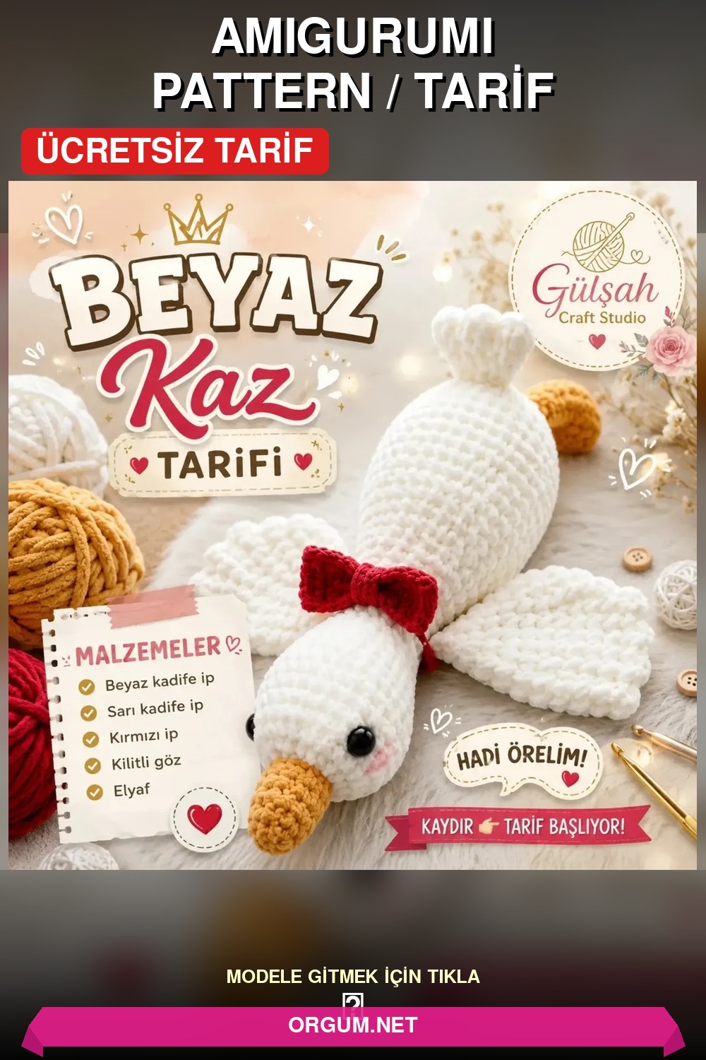 Beyaz Kaz Amigurumi Tarifi Pin