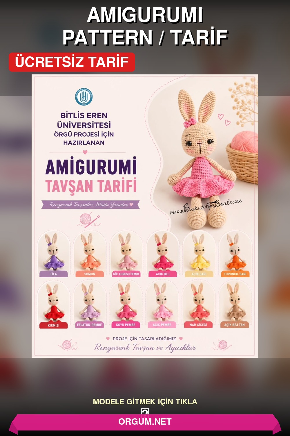 Elbiseli Amigurumi Tavşan Tarifi - Ücretsiz Türkçe Örgü Anlatımı 5 Elbiseli Amigurumi Tavşan Amigurumi Tarifi Pin