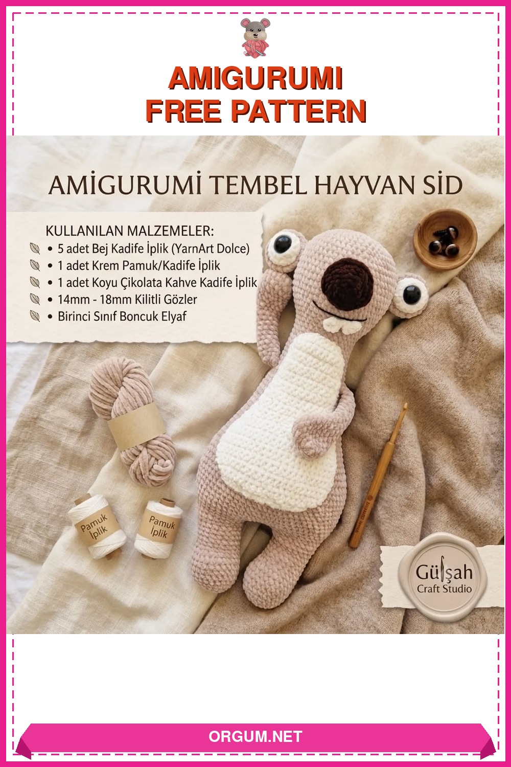 Sid (Buz Devri) Amigurumi Tembel Hayvan Amigurumi Tarifi Pin