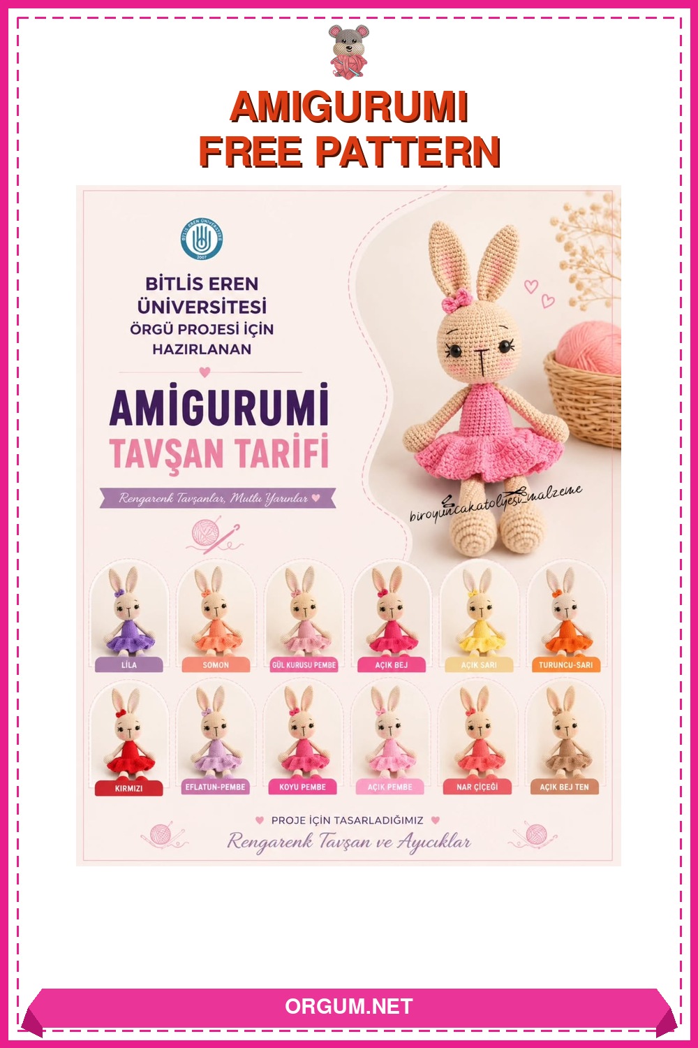 Elbiseli Amigurumi Tavşan Tarifi - Ücretsiz Türkçe Örgü Anlatımı 6 Elbiseli Amigurumi Tavşan Amigurumi Tarifi Pin