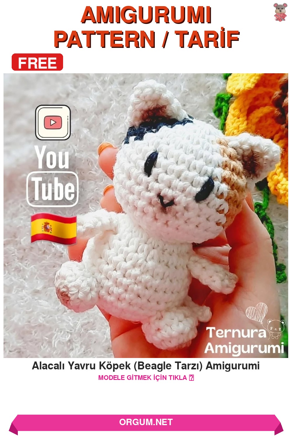 Alacalı Yavru Köpek (Beagle Tarzı) Amigurumi Amigurumi Tarifi Pin