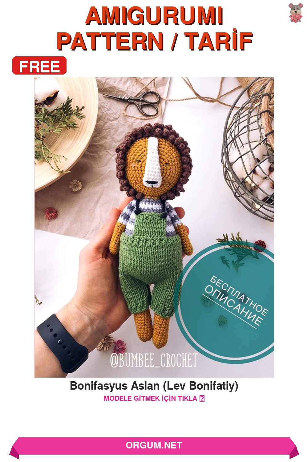 Bonifasyus Aslan Amigurumi Tarifi - Ücretsiz Türkçe Örgü Anlatımı 7 Bonifasyus Aslan (Lev Bonifatiy) Amigurumi Tarifi Pin