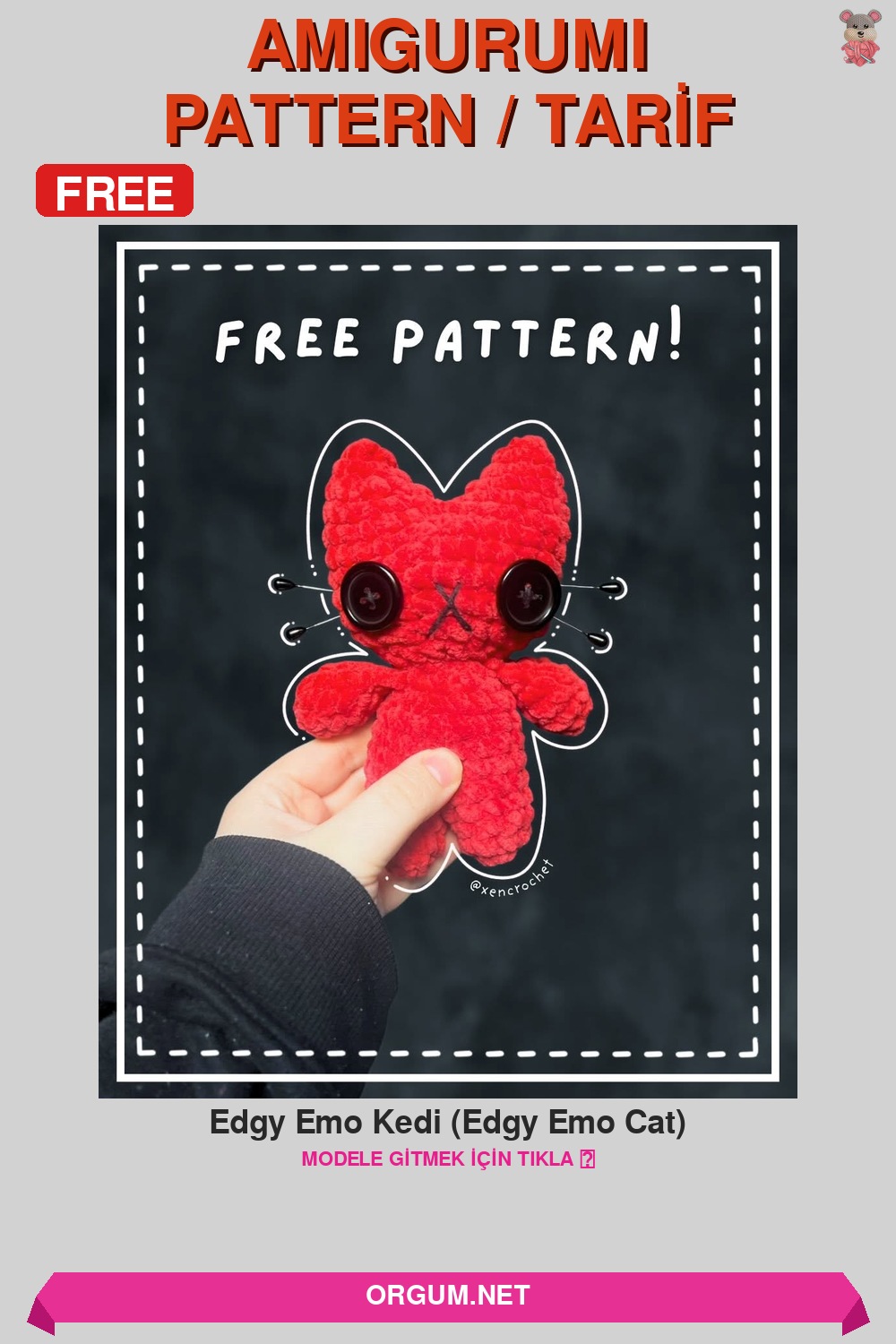 Edgy Emo Kedi (Edgy Emo Cat) Amigurumi Tarifi Pin