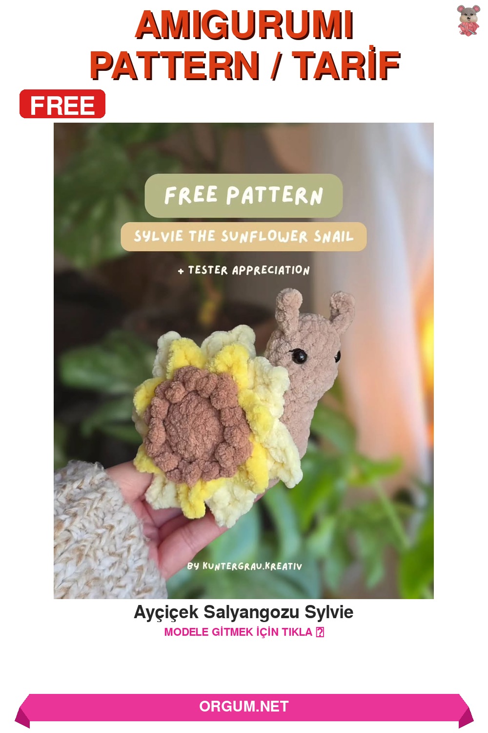 Ayçiçek Salyangozu Sylvie Amigurumi Ücretsiz Türkçe Tarifi 9 Ayçiçek Salyangozu Sylvie Amigurumi Tarifi Pin