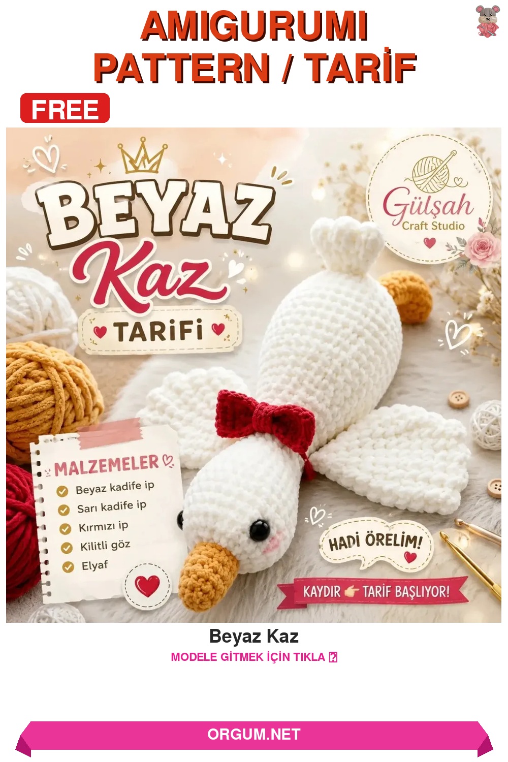 Beyaz Kaz Amigurumi Tarifi Pin